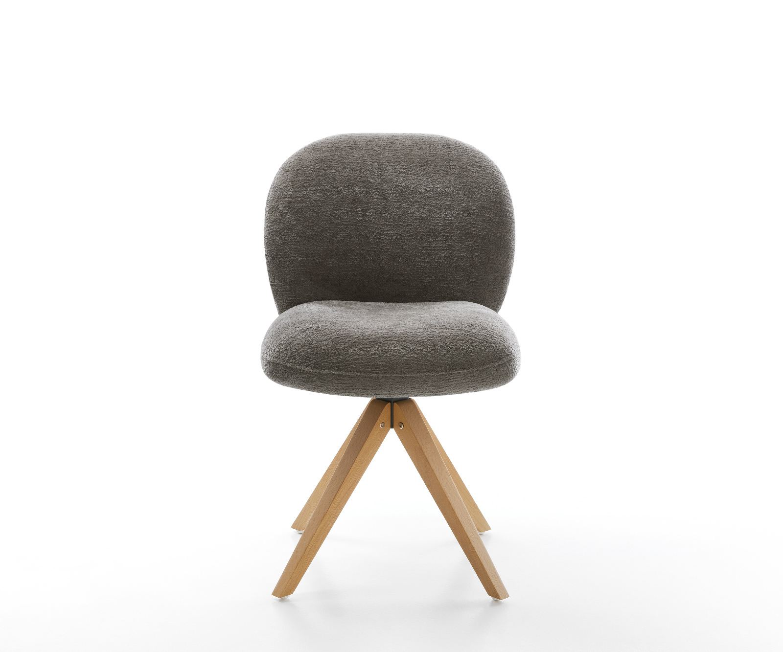 Jedálenská stolička Nube-Flex bouclé mäkký tmavobéžová drevená podstava hranatá prírodná 180° otočný vrecková pružina - Image 2