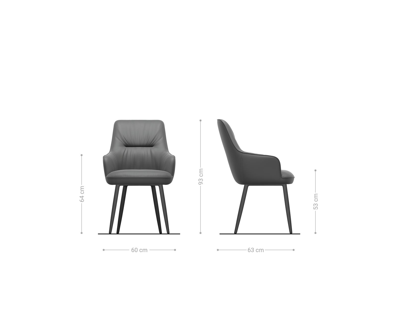 Jedálenská stolička Zelia-Flex so opierkami texturovaná látka mäkký sivá 4-nohá zúžená čierna vrecková pružina - Image 6