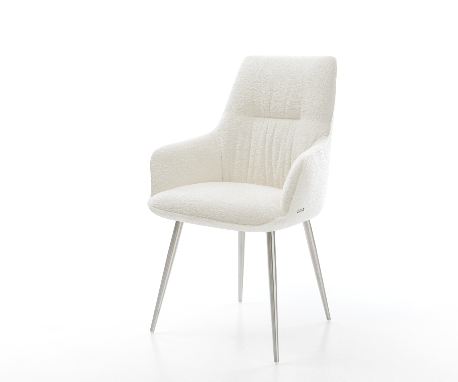 Jedálenská stolička Zelia-Flex s opierkami bouclé mäkký béžová 4-nohá zúžená nerezová oceľ vrecková pružina