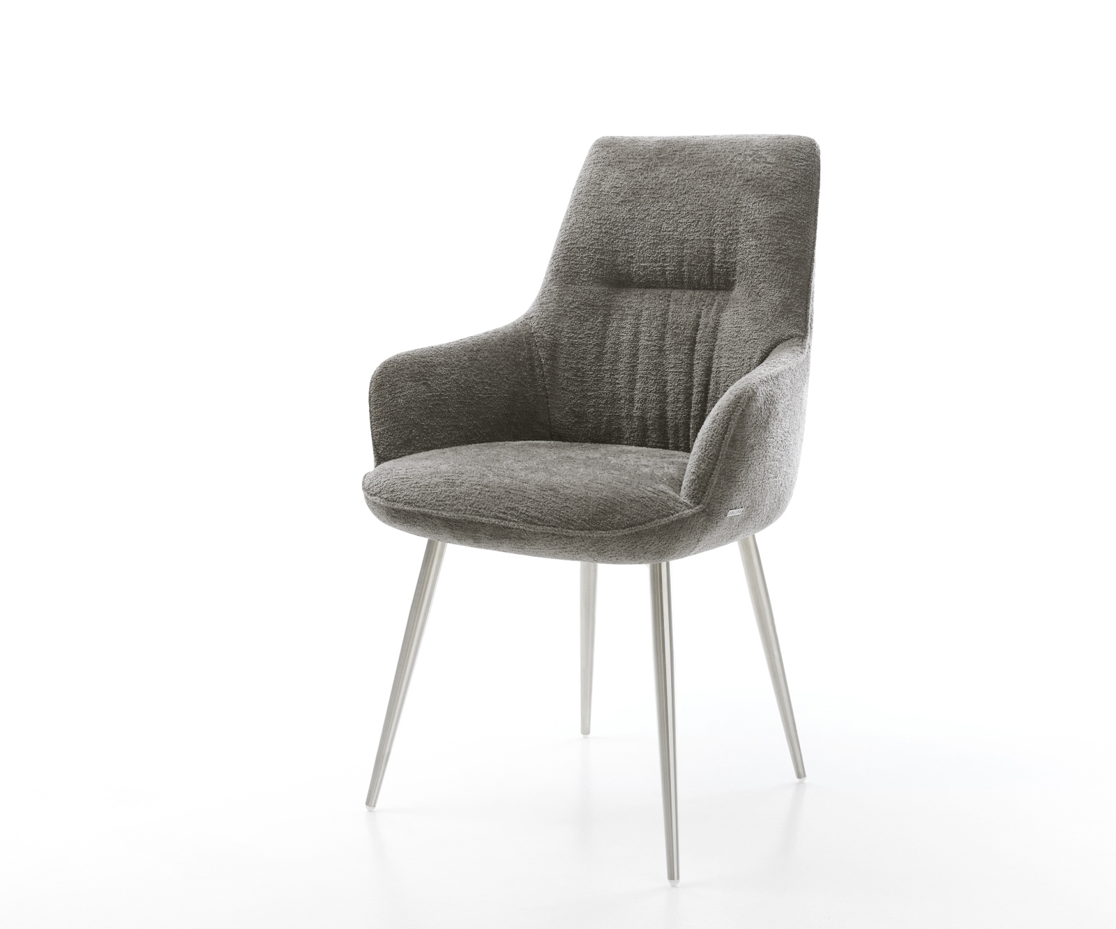 Jedálenská stolička Zelia-Flex s opierkami bouclé mäkký tmavobéžová 4-nohá zúžená nerezová oceľ vrecková pružina