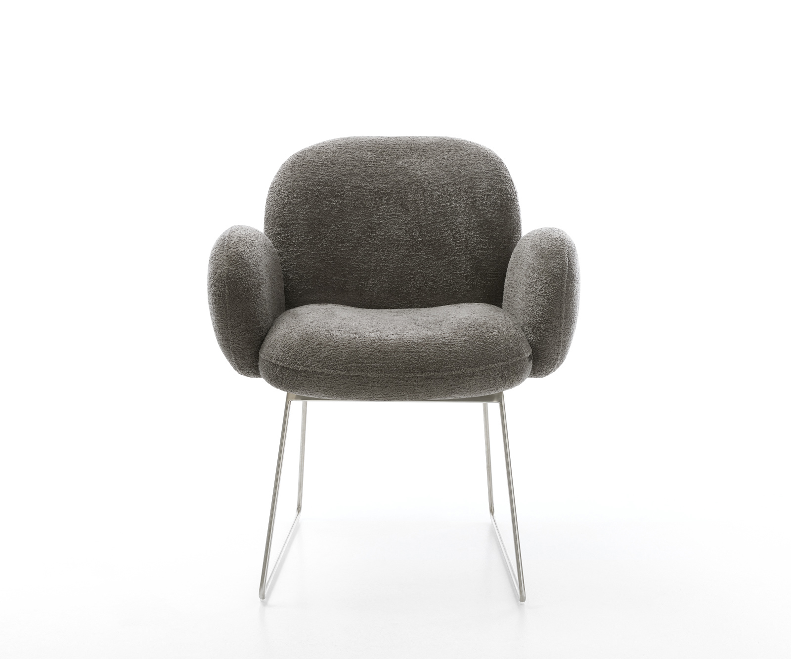 Jedálenská stolička Nube-Flex s opierkami bouclé mäkký tmavobéžová tenká podstava nerezová oceľ vrecková pružina - Image 2