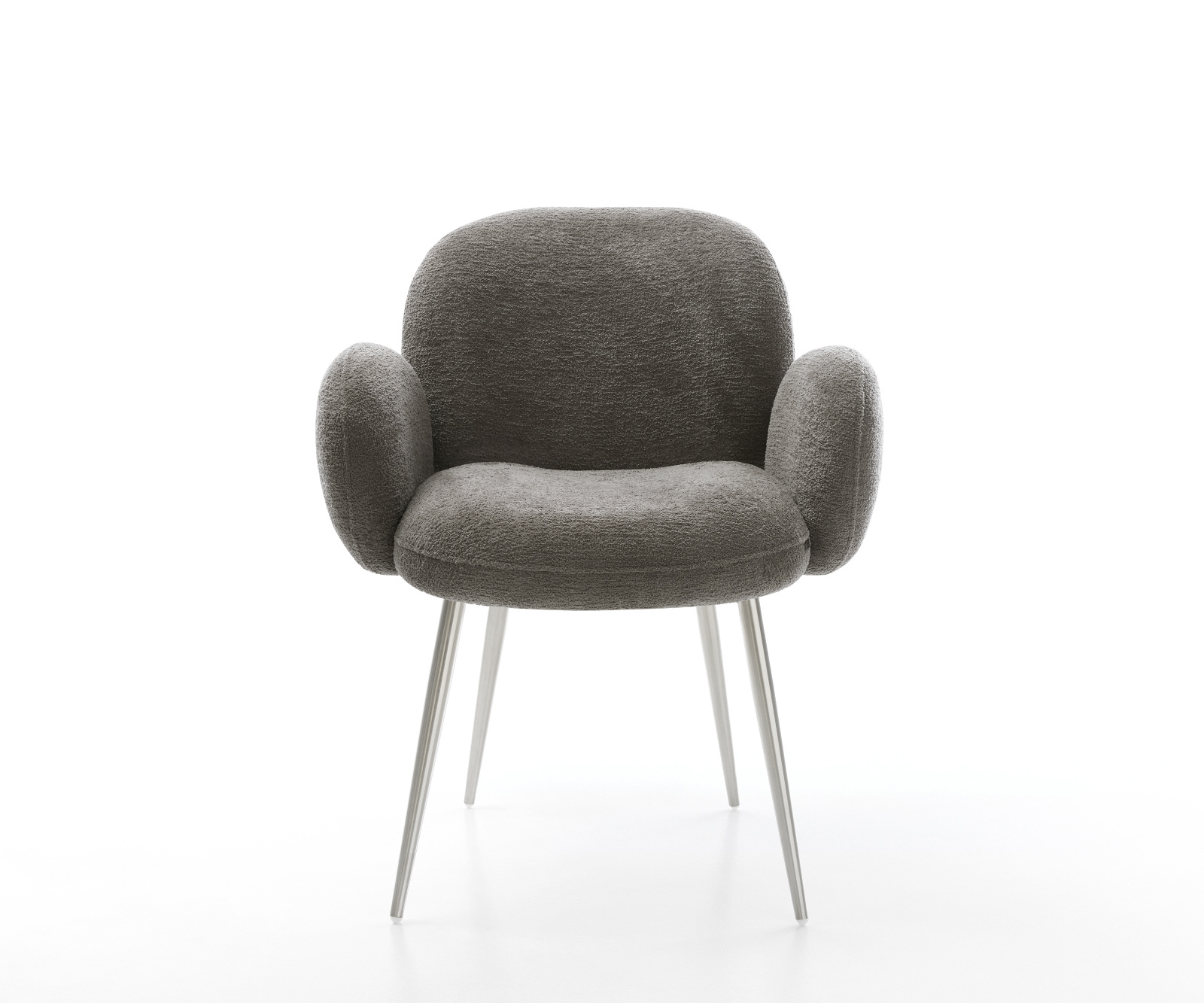 Jedálenská stolička Nube-Flex s opierkami bouclé mäkký tmavobéžová 4-nohá zúžená nerezová oceľ vrecková pružina - Image 2