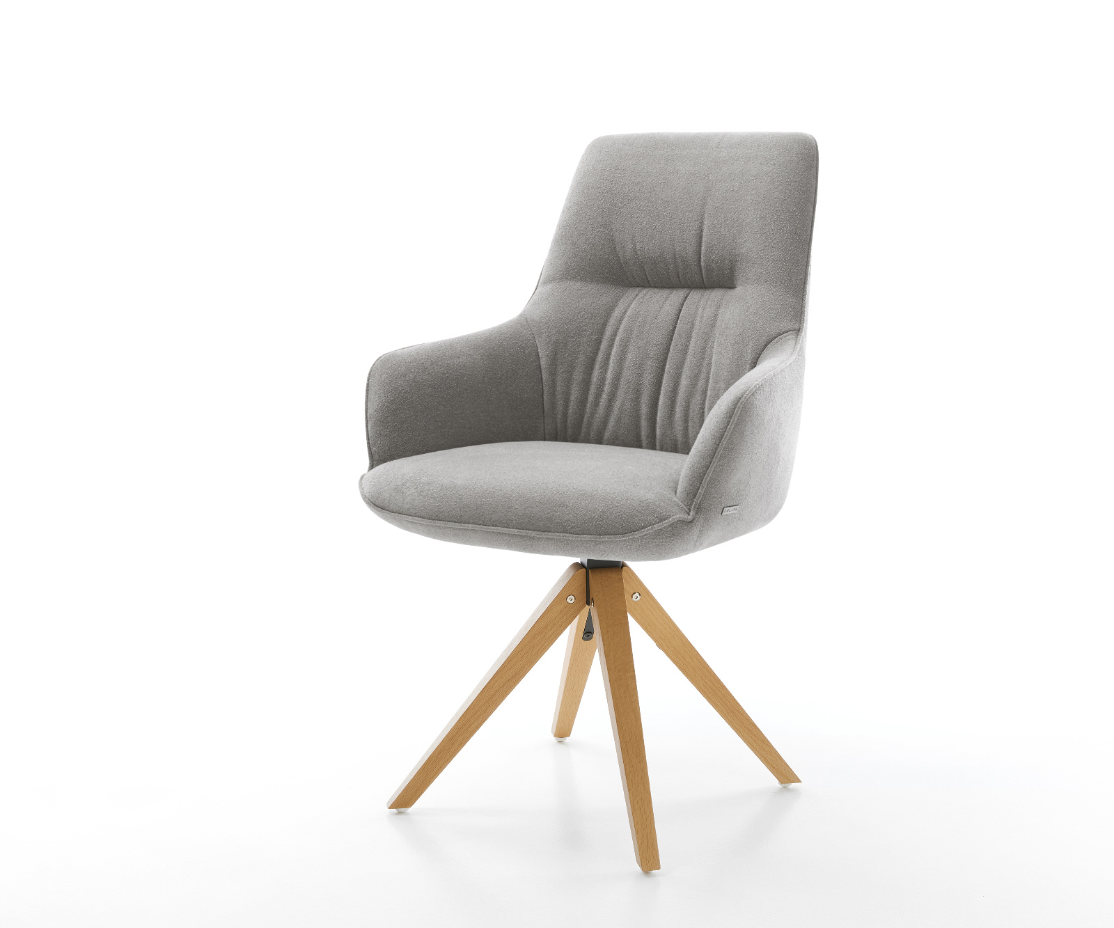 Jedálenská stolička Zelia-Flex s opierkami texturovaná látka mäkká sivá drevená podstava hranatá prírodná 180° otočná vrecková pružina