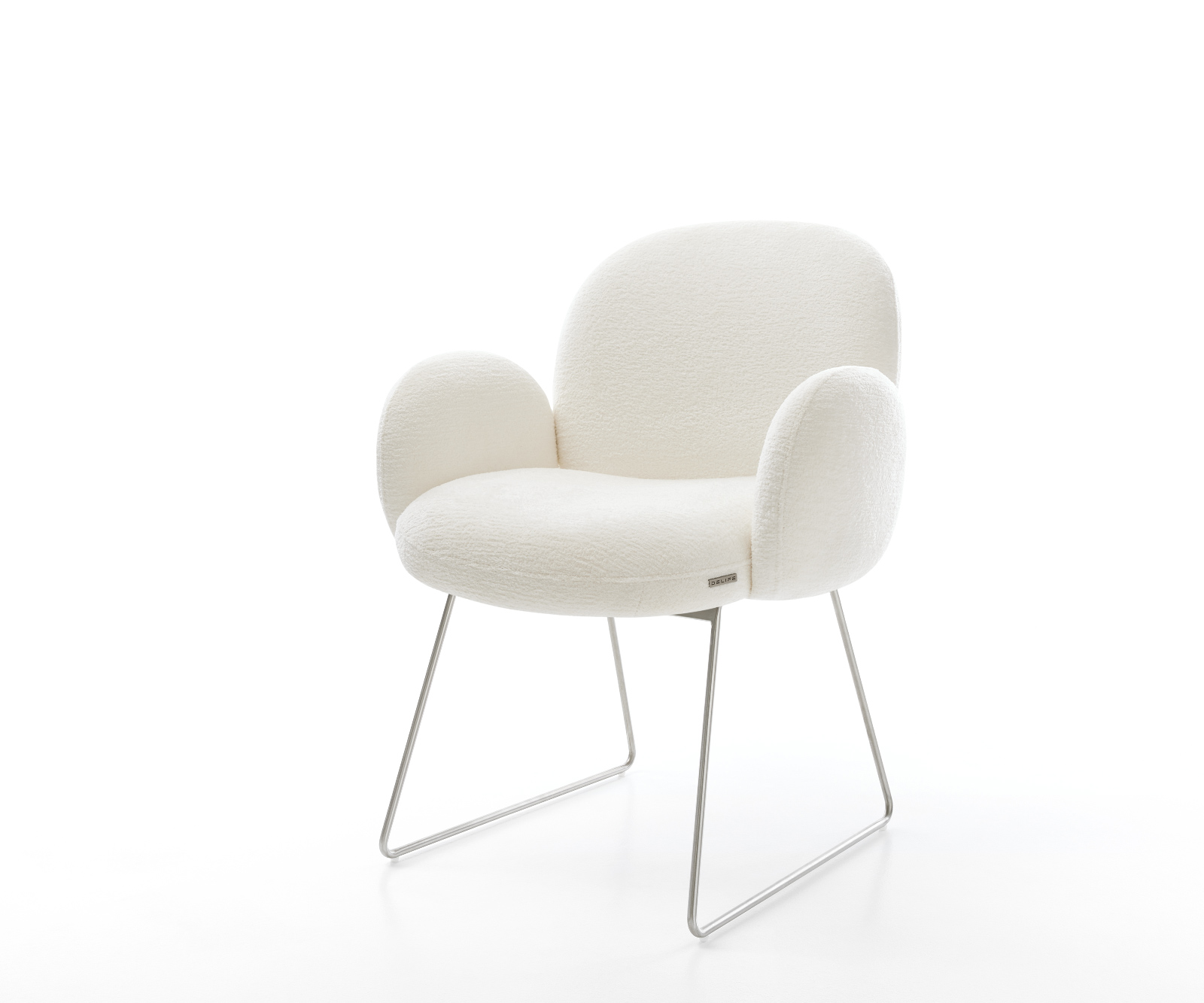 Jedálenská stolička Nube-Flex s opierkami bouclé mäkký béžová tenká podstava nerezová oceľ vrecková pružina