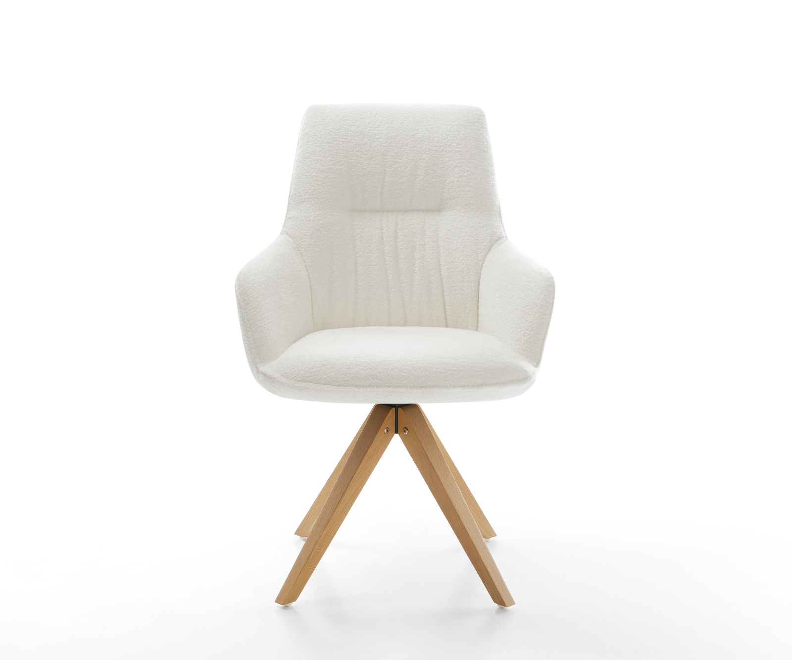 Jedálenská stolička Zelia-Flex s opierkami bouclé mäkký béžová drevená podstava hranatá prírodná 180° otočný vrecková pružina - Image 2