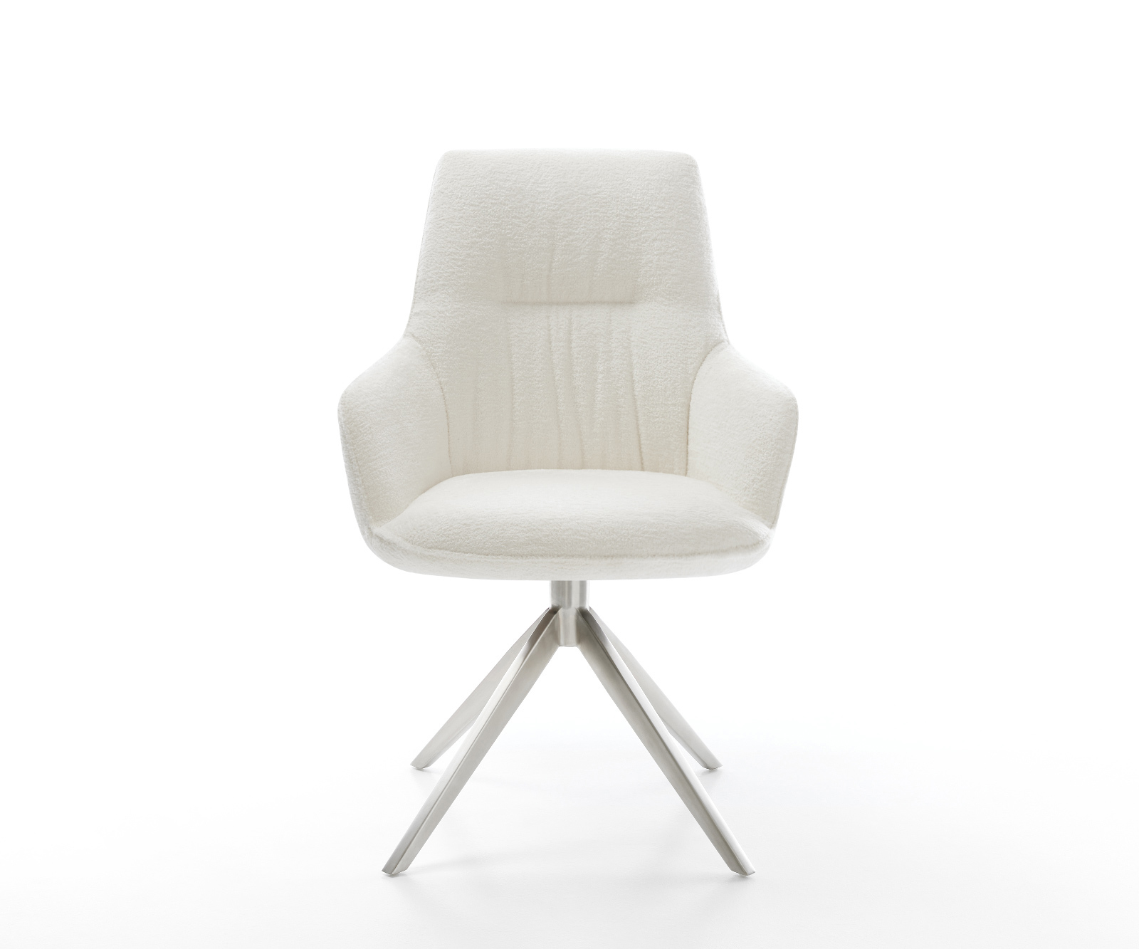 Jedálenská stolička Zelia-Flex s opierkami bouclé mäkká béžová krížová podstava široká nerezová oceľ 360° otočný hojdacia funkcia vrecková pružina - Image 2