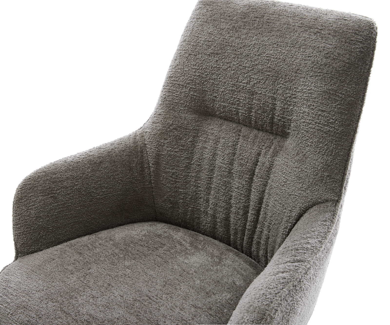 Jedálenská stolička Zelia-Flex s opierkami bouclé mäkký tmavobéžová drevená podstava hranatá prírodná 180° otočný vrecková pružina - Image 4