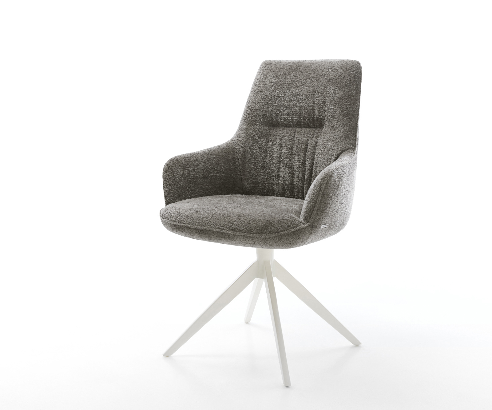 Jedálenská stolička Zelia-Flex s opierkami bouclé mäkký tmavobéžová krížová podstava široká biela 360° otočná hojdacia funkcia vrecková pružina