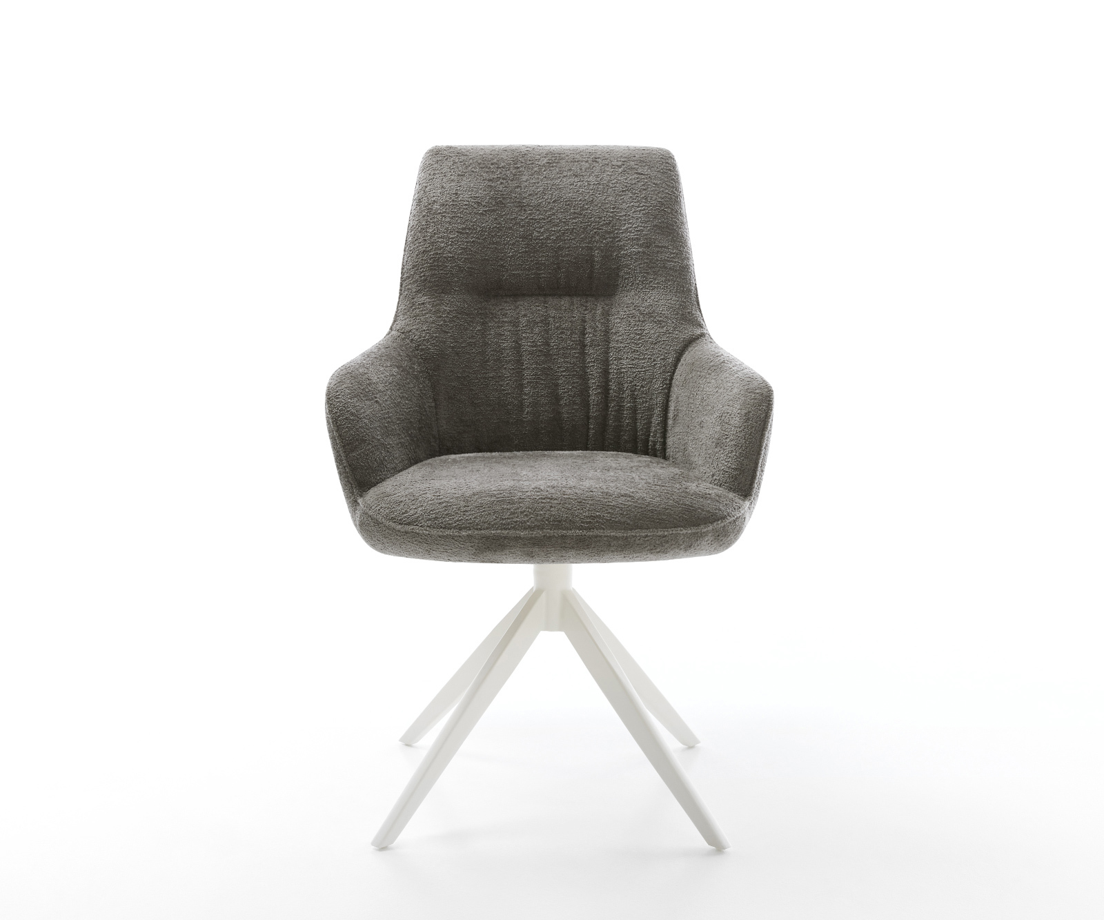 Jedálenská stolička Zelia-Flex s opierkami bouclé mäkký tmavobéžová krížová podstava široká biela 360° otočná hojdacia funkcia vrecková pružina - Image 2