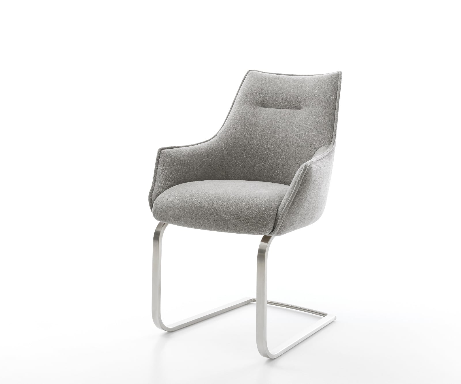 Konzolová jedálenská stolička Alja-Flex s opierkami texturovaná látka mäkká sivá konzolová jedálenská stolička plochá nerezová oceľ vrecková pružina