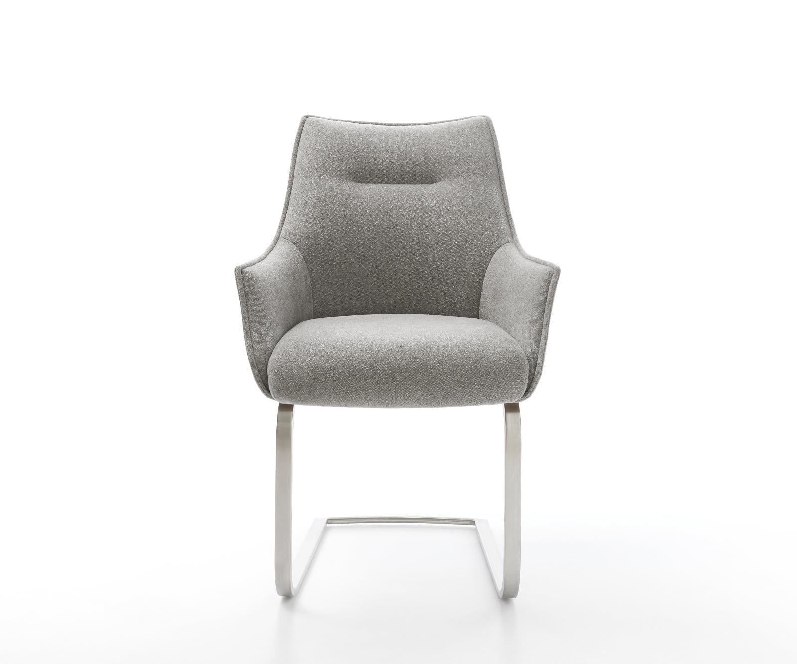 Konzolová jedálenská stolička Alja-Flex s opierkami texturovaná látka mäkká sivá konzolová jedálenská stolička plochá nerezová oceľ vrecková pružina - Image 2