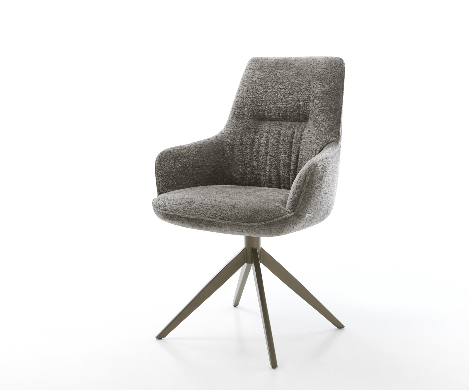 Jedálenská stolička Zelia-Flex s opierkami bouclé mäkký tmavobéžová krížová podstava široká titánová farba 360° otočný kolískacia funkcia vrecková pružina