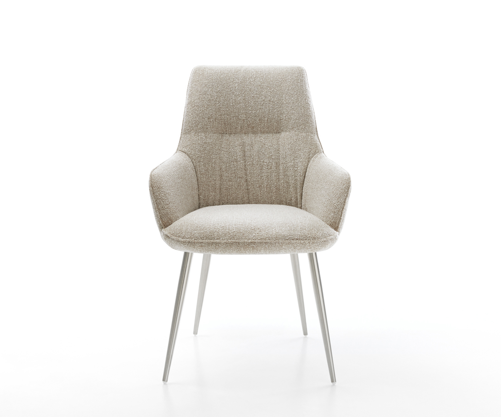 Jedálenská stolička Zelia-Flex s opierkami tkanina mäkký béžová 4-nohá zúžená nerezová oceľ vrecková pružina - Image 2