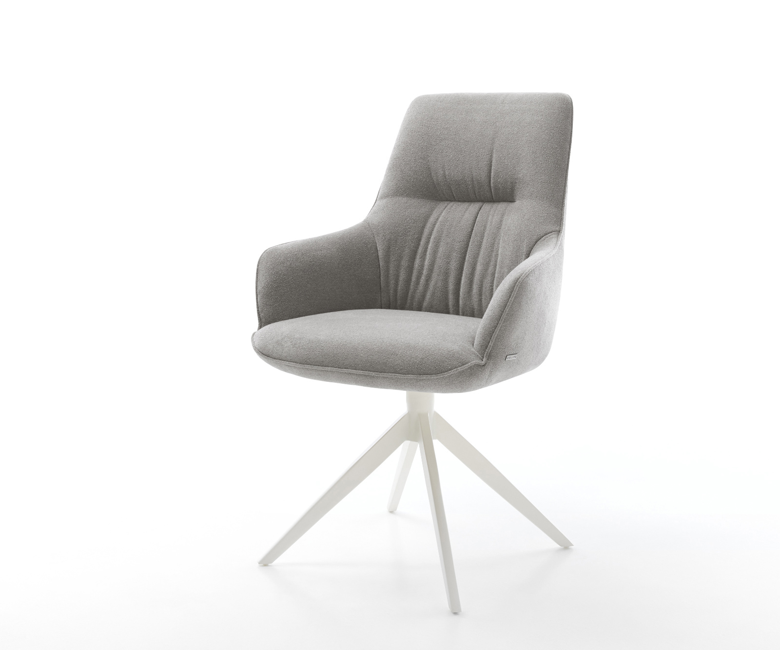 Jedálenská stolička Zelia-Flex s opierkami texturovaná látka mäkká sivá krížová podstava široká biela otočný o 360° hojdacia funkcia vrecková pružina