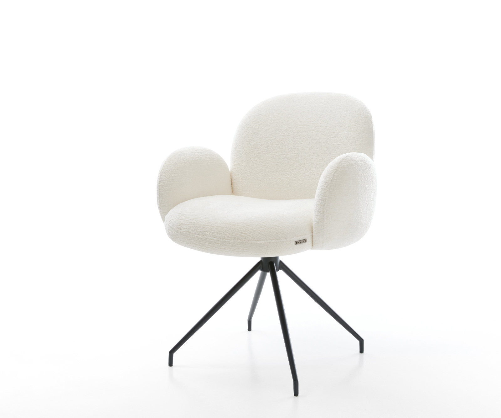 Jedálenská stolička Nube-Flex s opierkami bouclé mäkký béžová krížová podstava zúžená čierna vrecková pružina