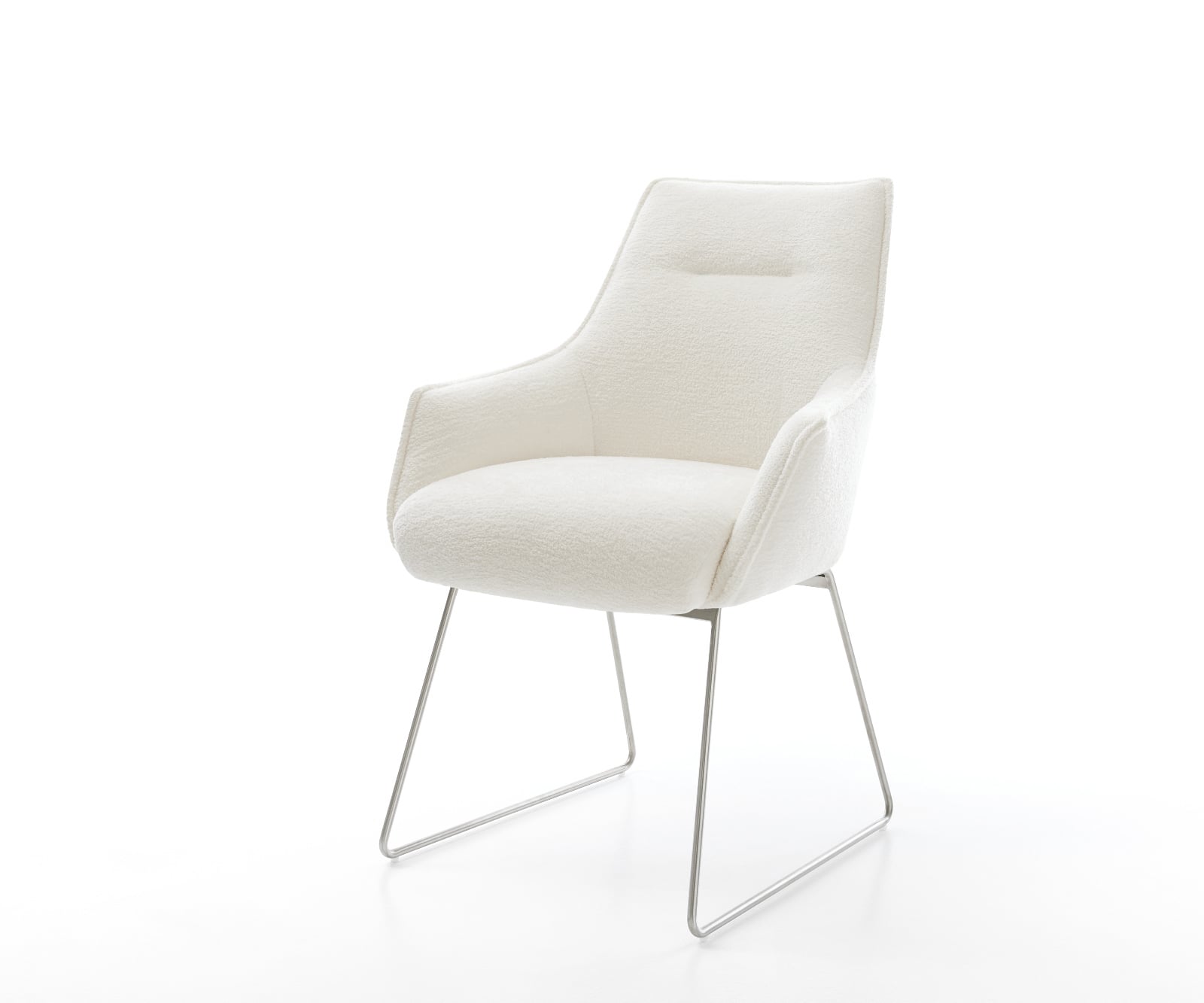 Jedálenská stolička Alja-Flex s opierkami bouclé mäkký béžová tenká podstava nerezová oceľ vrecková pružina