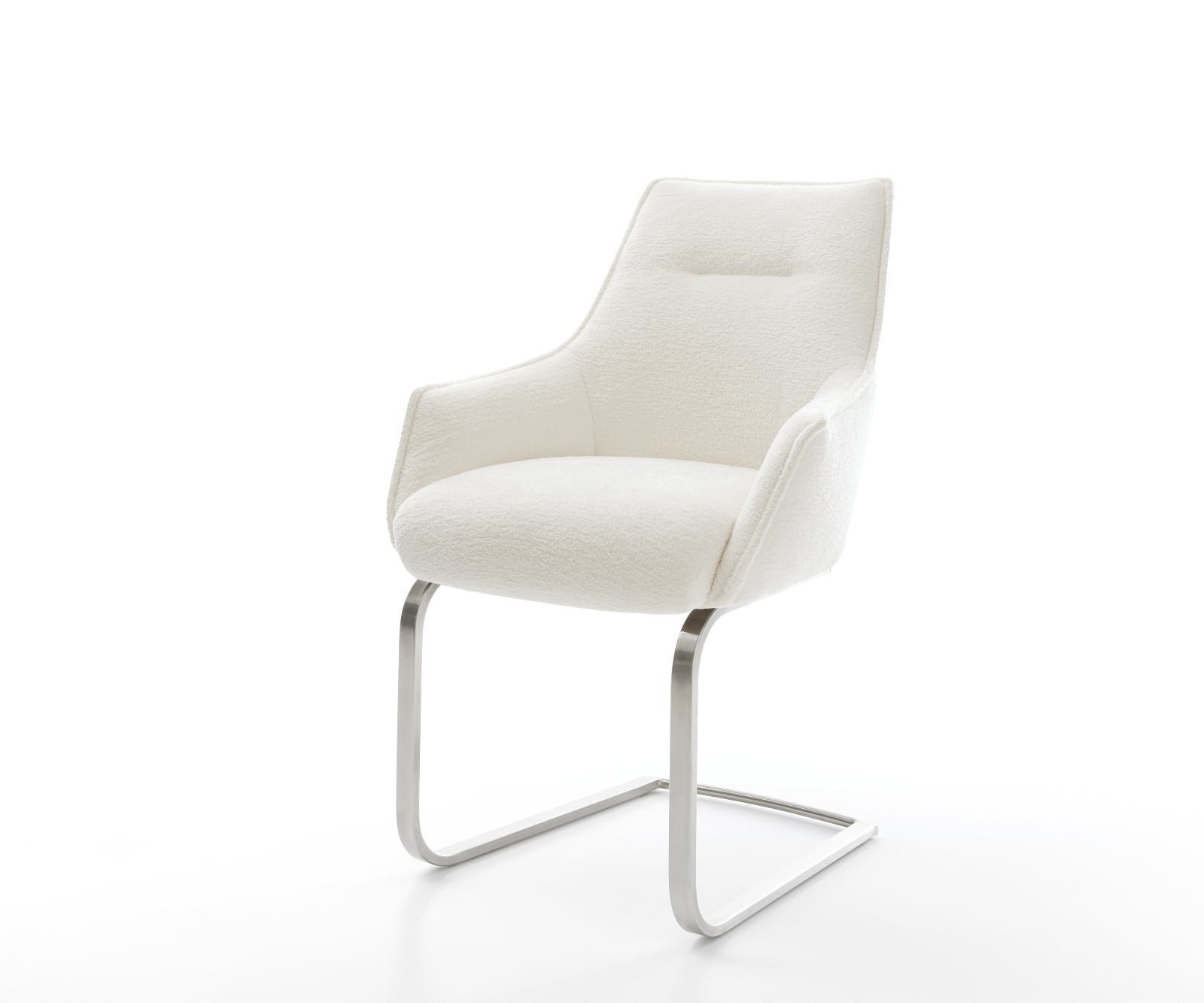 Konzolová jedálenská stolička Alja-Flex s opierkami bouclé mäkký béžová konzolová jedálenská stolička plochá nerezová oceľ vrecková pružina