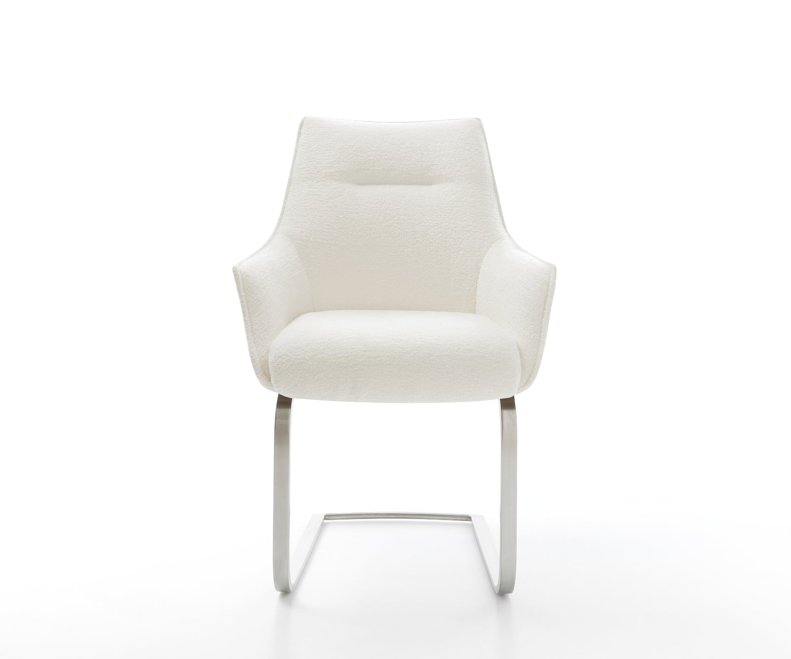 Konzolová jedálenská stolička Alja-Flex s opierkami bouclé mäkký béžová konzolová jedálenská stolička plochá nerezová oceľ vrecková pružina - Image 2