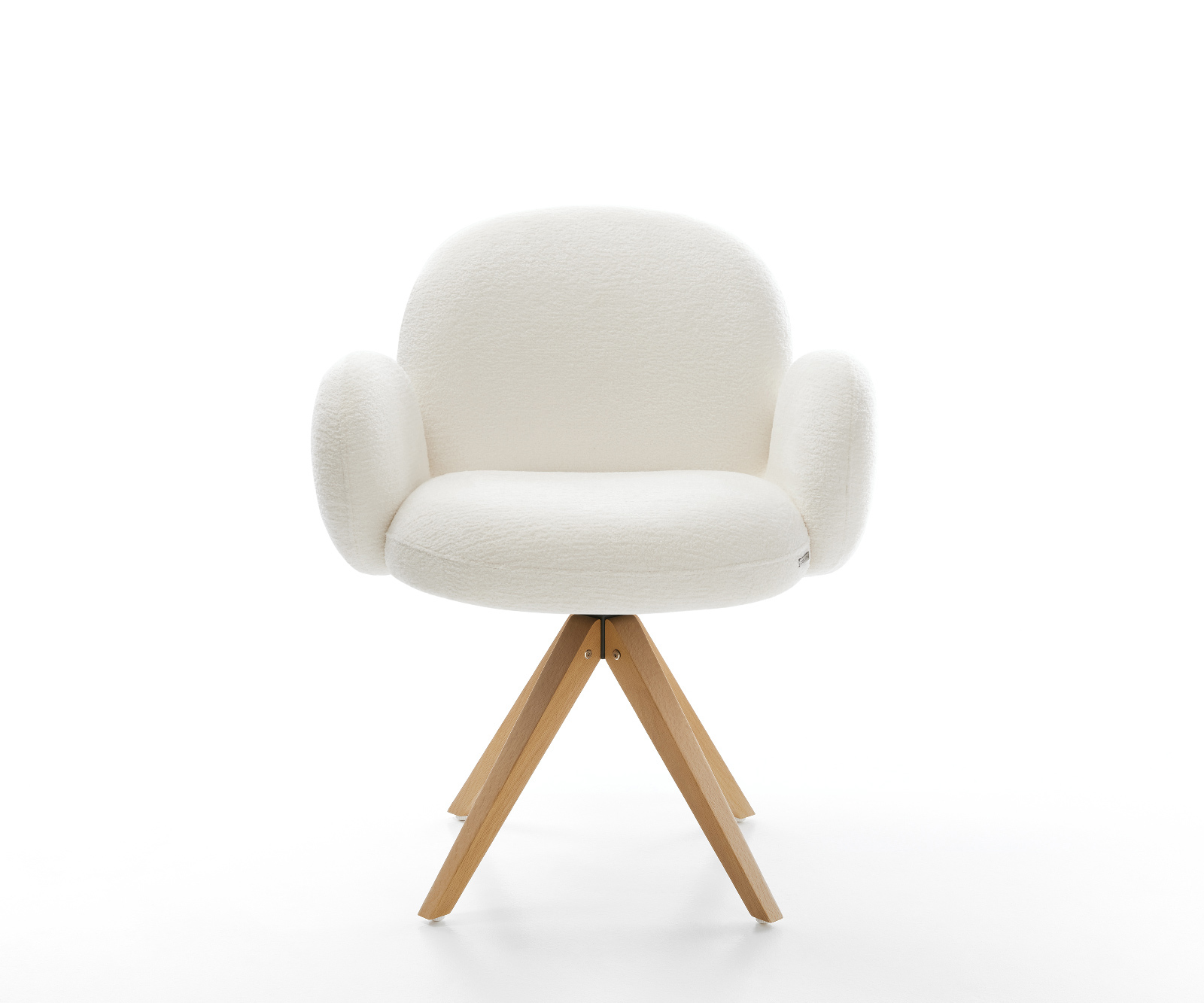 Jedálenská stolička Nube-Flex s opierkami bouclé mäkký béžová drevená podstava hranatá prírodná 180° otočný vrecková pružina - Image 2