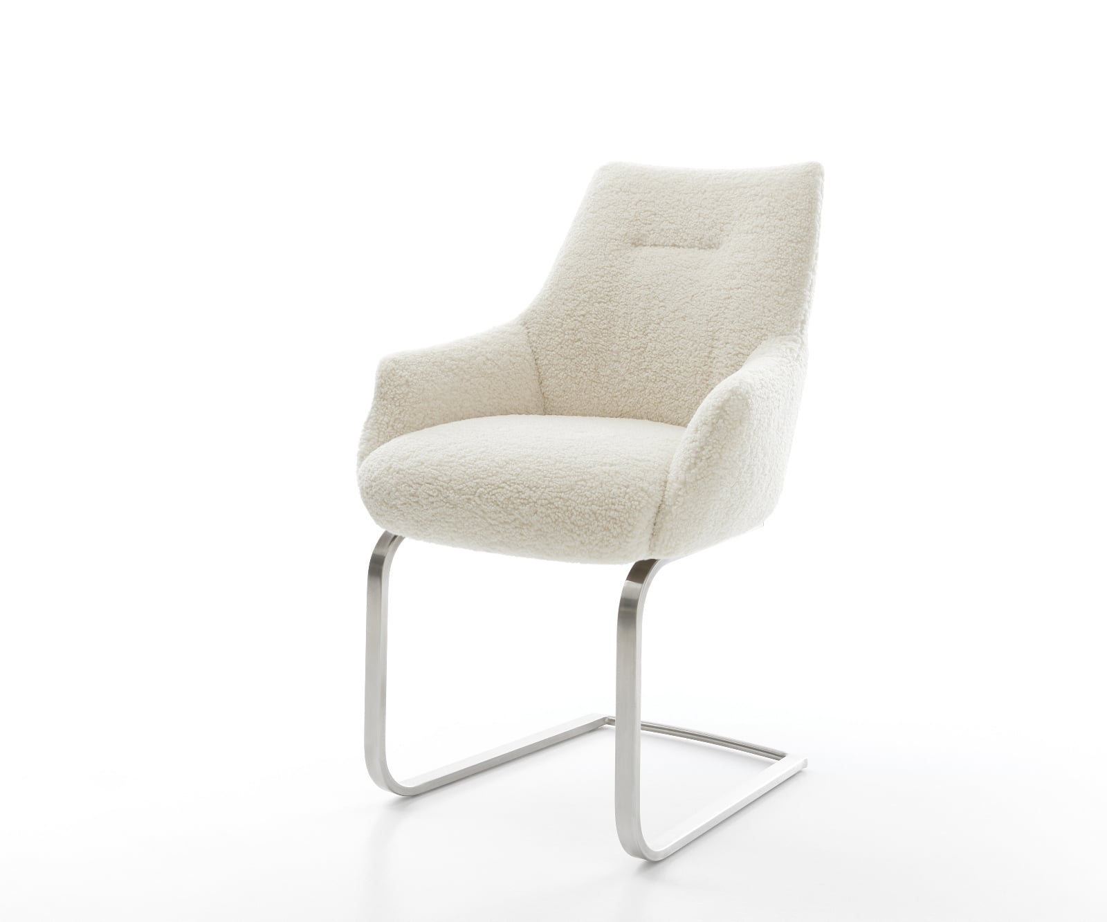 Konzolová jedálenská stolička Alja-Flex s opierkami teddy látka béžová konzolová jedálenská stolička plochá nerezová oceľ vrecková pružina