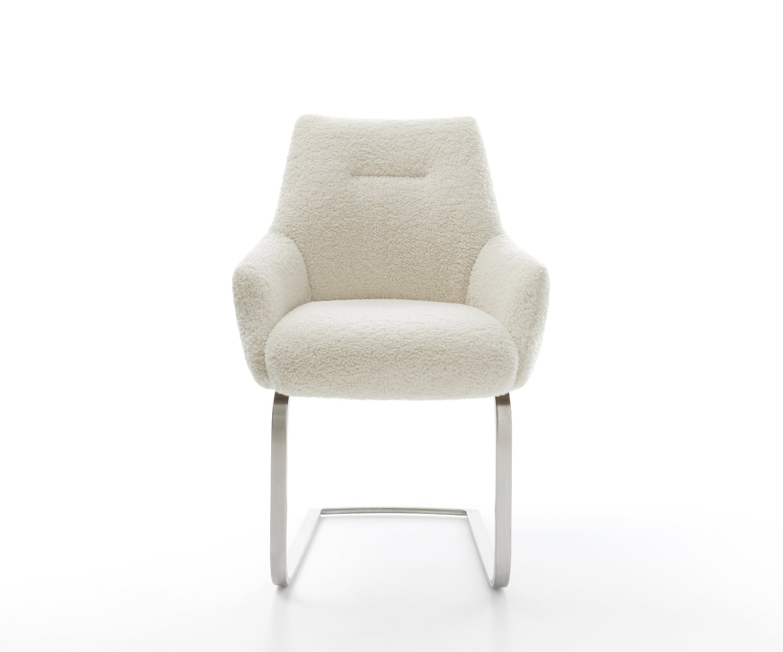 Konzolová jedálenská stolička Alja-Flex s opierkami teddy látka béžová konzolová jedálenská stolička plochá nerezová oceľ vrecková pružina - Image 2