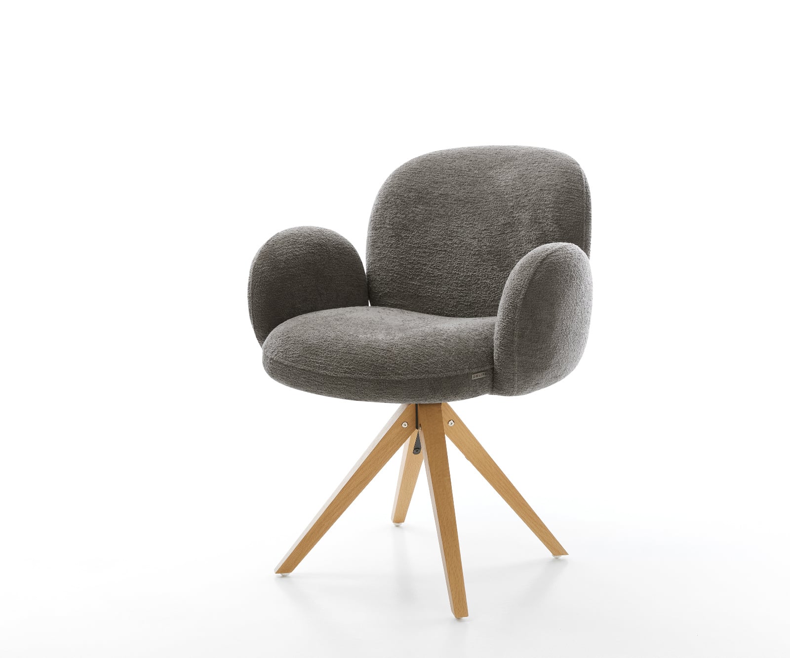 Jedálenská stolička Nube-Flex s opierkami bouclé mäkký tmavobéžová drevená podstava hranatá prírodná 180° otočný vrecková pružina