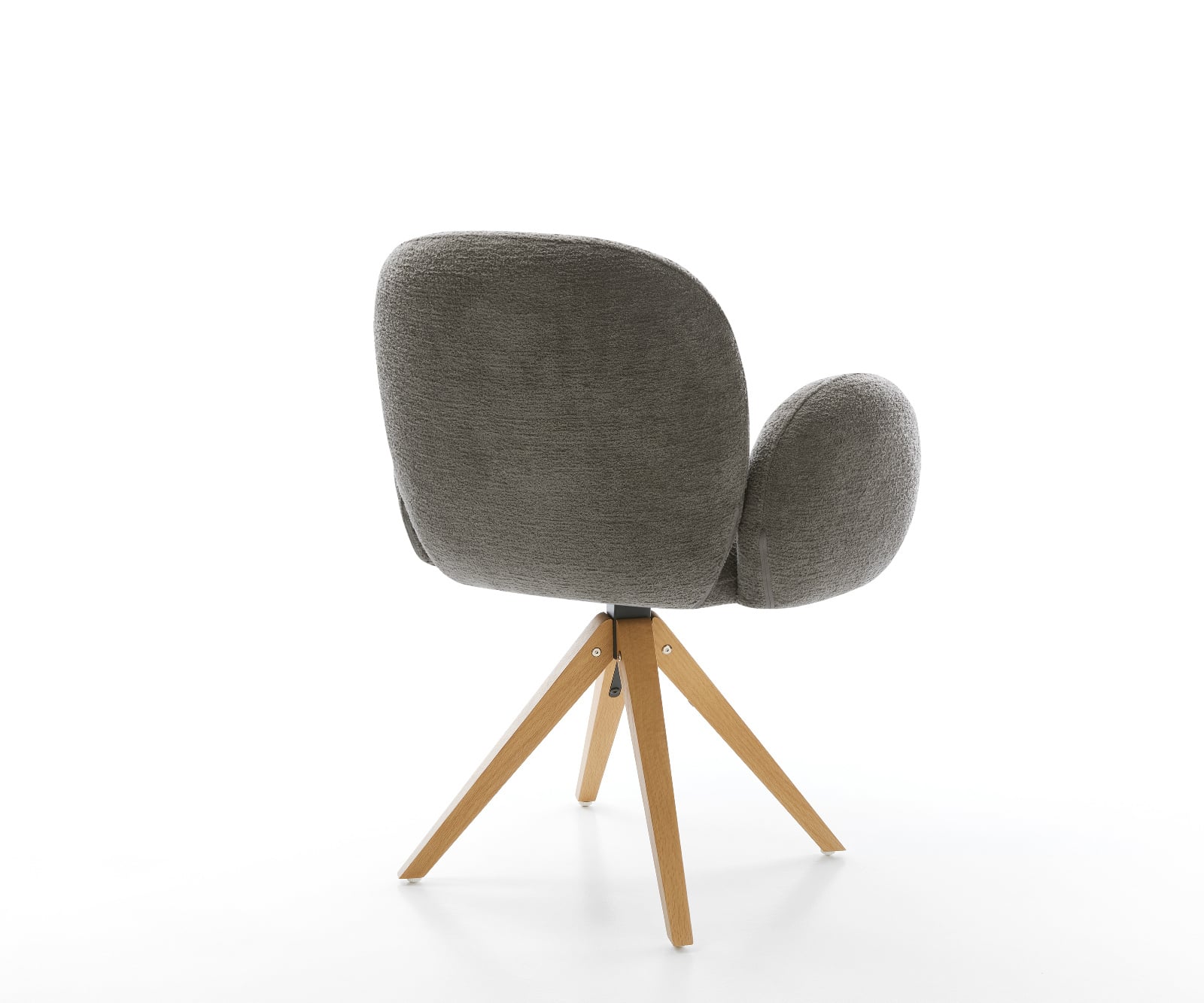 Jedálenská stolička Nube-Flex s opierkami bouclé mäkký tmavobéžová drevená podstava hranatá prírodná 180° otočný vrecková pružina - Image 5