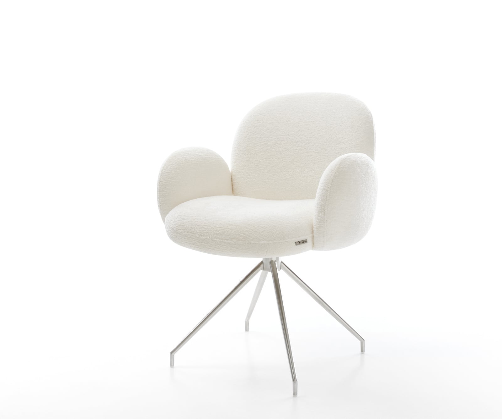 Jedálenská stolička Nube-Flex s opierkami bouclé mäkký béžová krížová podstava zúžená nerezová oceľ vrecková pružina