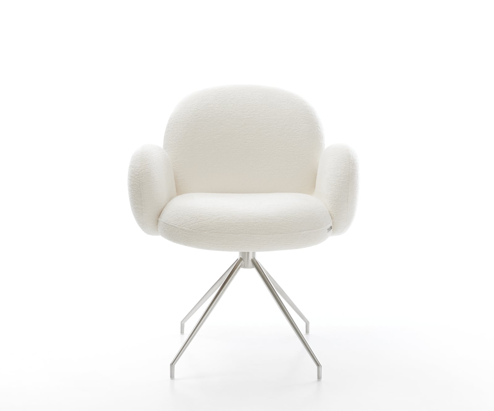 Jedálenská stolička Nube-Flex s opierkami bouclé mäkký béžová krížová podstava zúžená nerezová oceľ vrecková pružina - Image 2