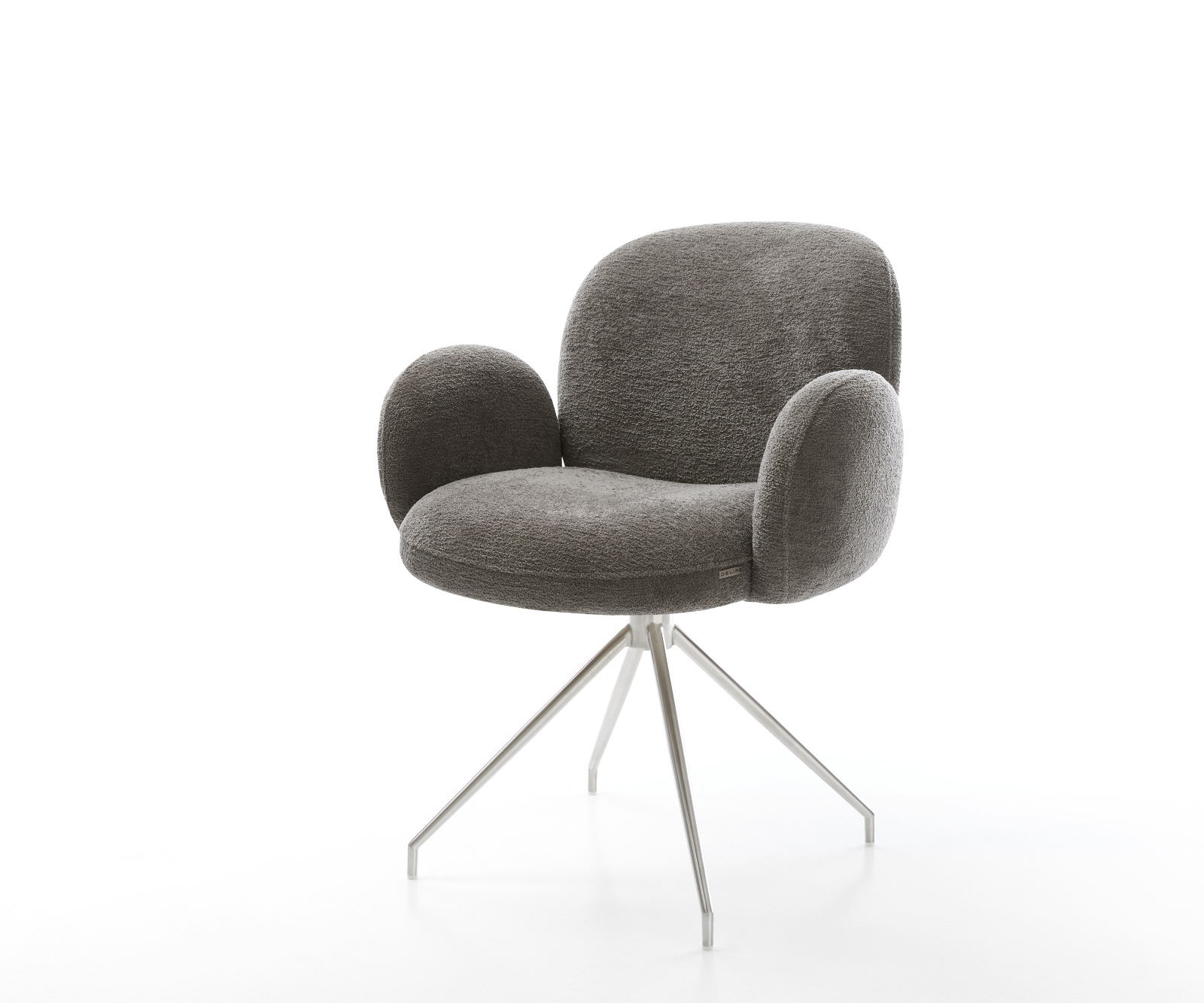 Jedálenská stolička Nube-Flex s opierkami bouclé mäkký tmavobéžová krížová podstava zúžená nerezová oceľ vrecková pružina