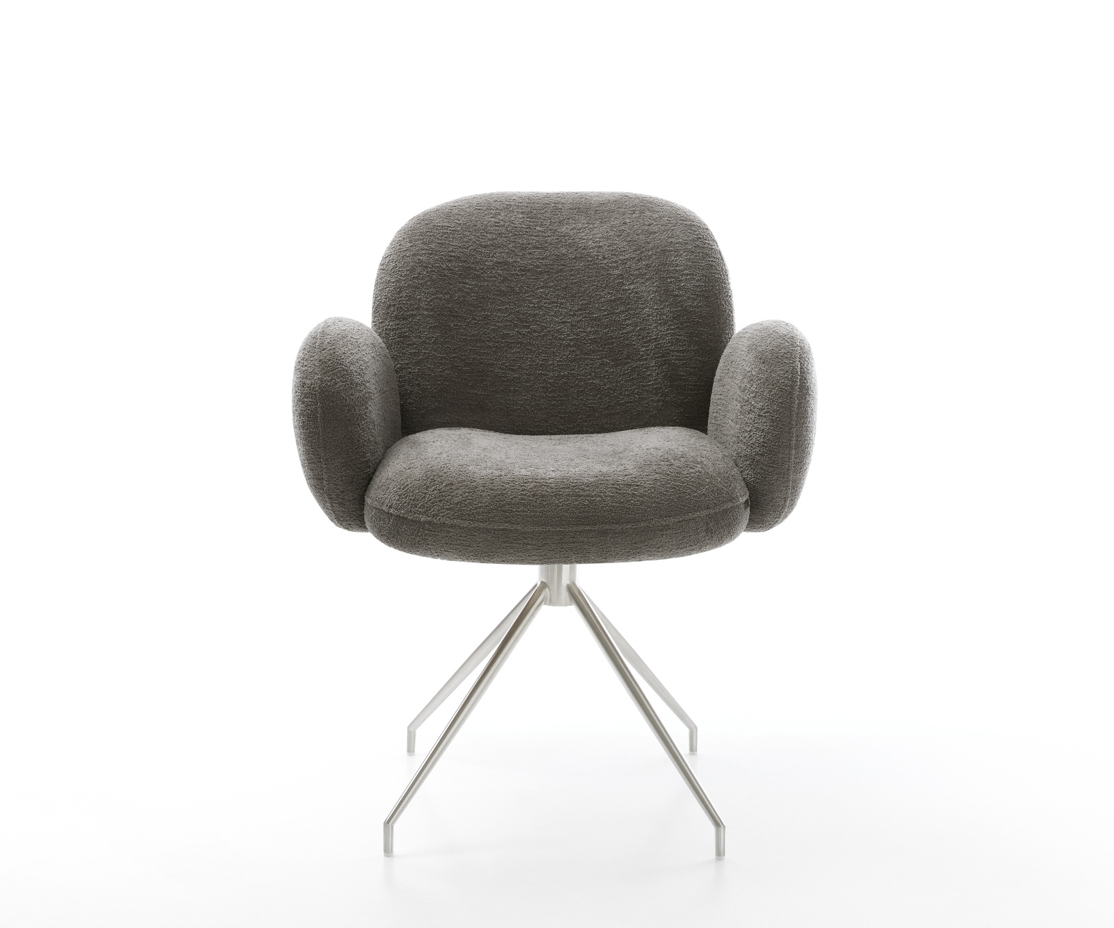 Jedálenská stolička Nube-Flex s opierkami bouclé mäkký tmavobéžová krížová podstava zúžená nerezová oceľ vrecková pružina - Image 2