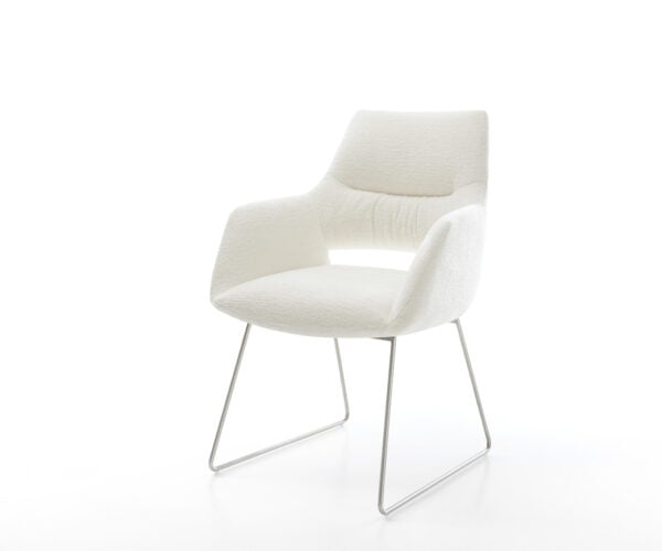 Jedálenská stolička Yago-Flex s opierkami bouclé mäkký béžová tenká podstava nerezová oceľ vrecková pružina