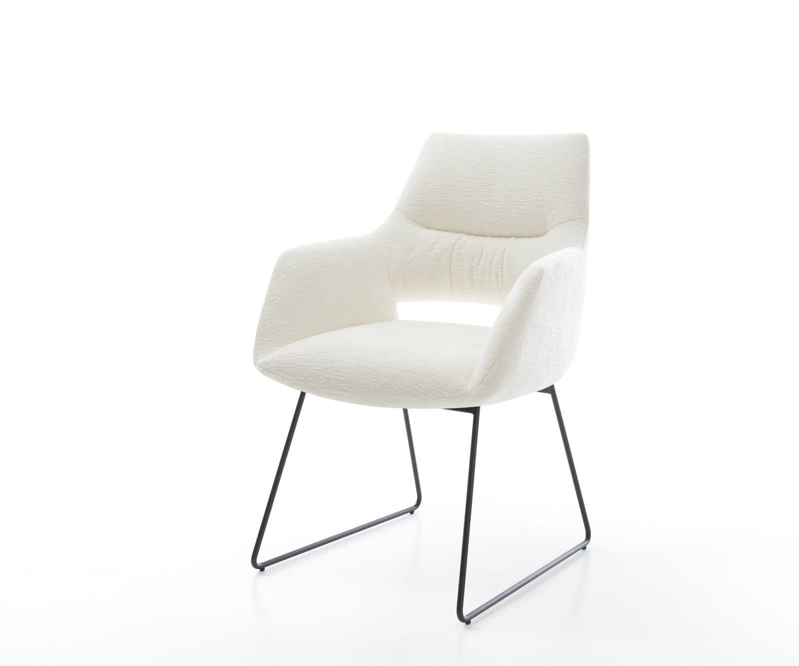 Jedálenská stolička Yago-Flex s opierkami bouclé mäkký béžová tenká podstava čierna vrecková pružina