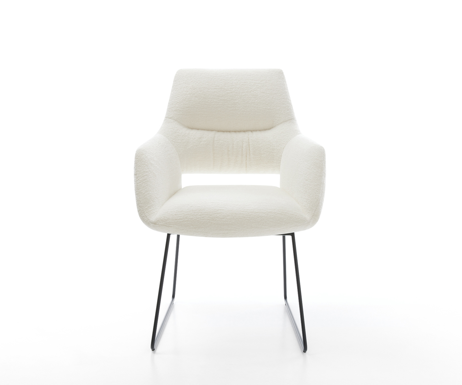 Jedálenská stolička Yago-Flex s opierkami bouclé mäkký béžová tenká podstava čierna vrecková pružina - Image 2