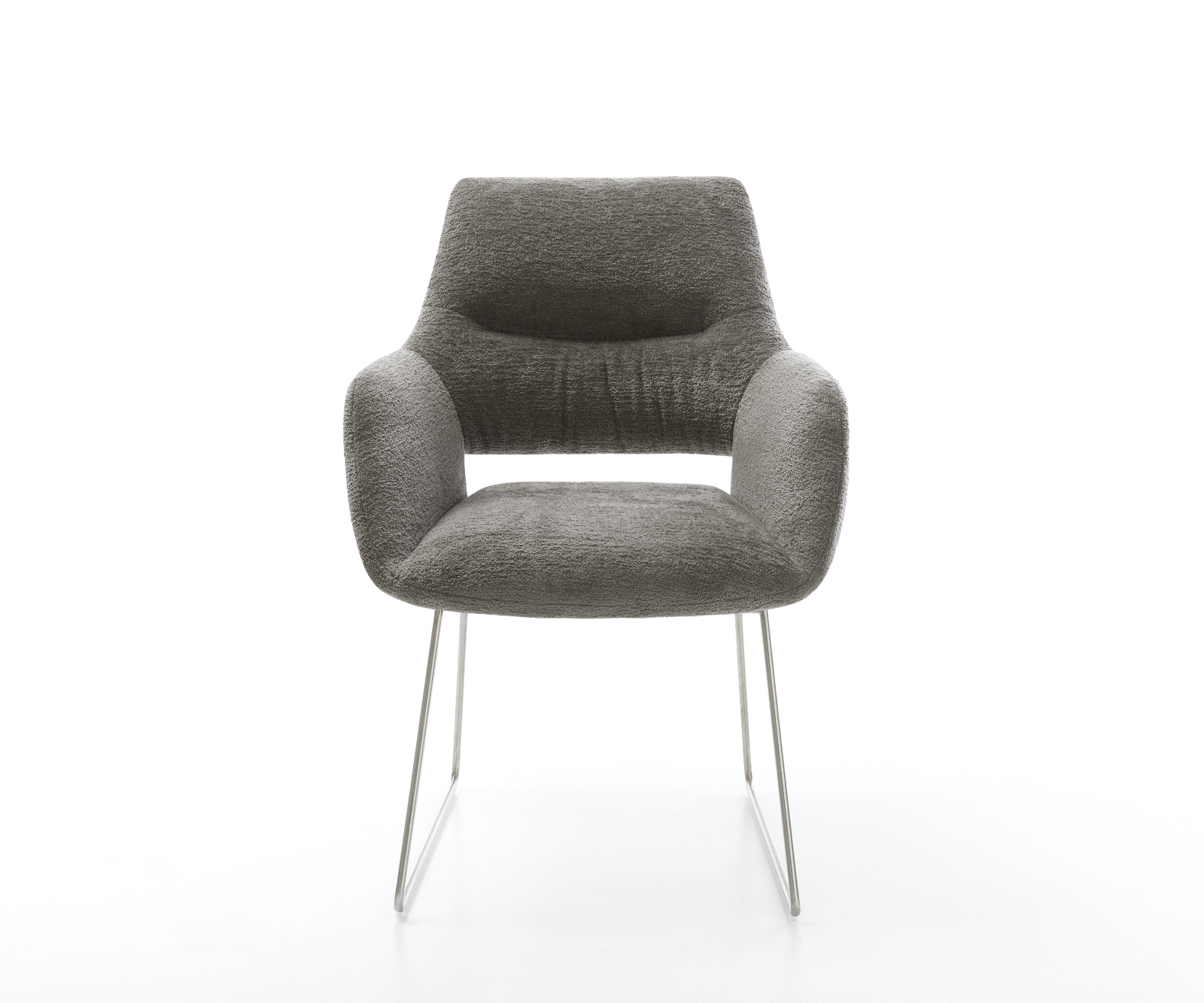 Jedálenská stolička Yago-Flex s opierkami bouclé mäkký tmavobéžová tenká podstava nerezová oceľ vrecková pružina - Image 2