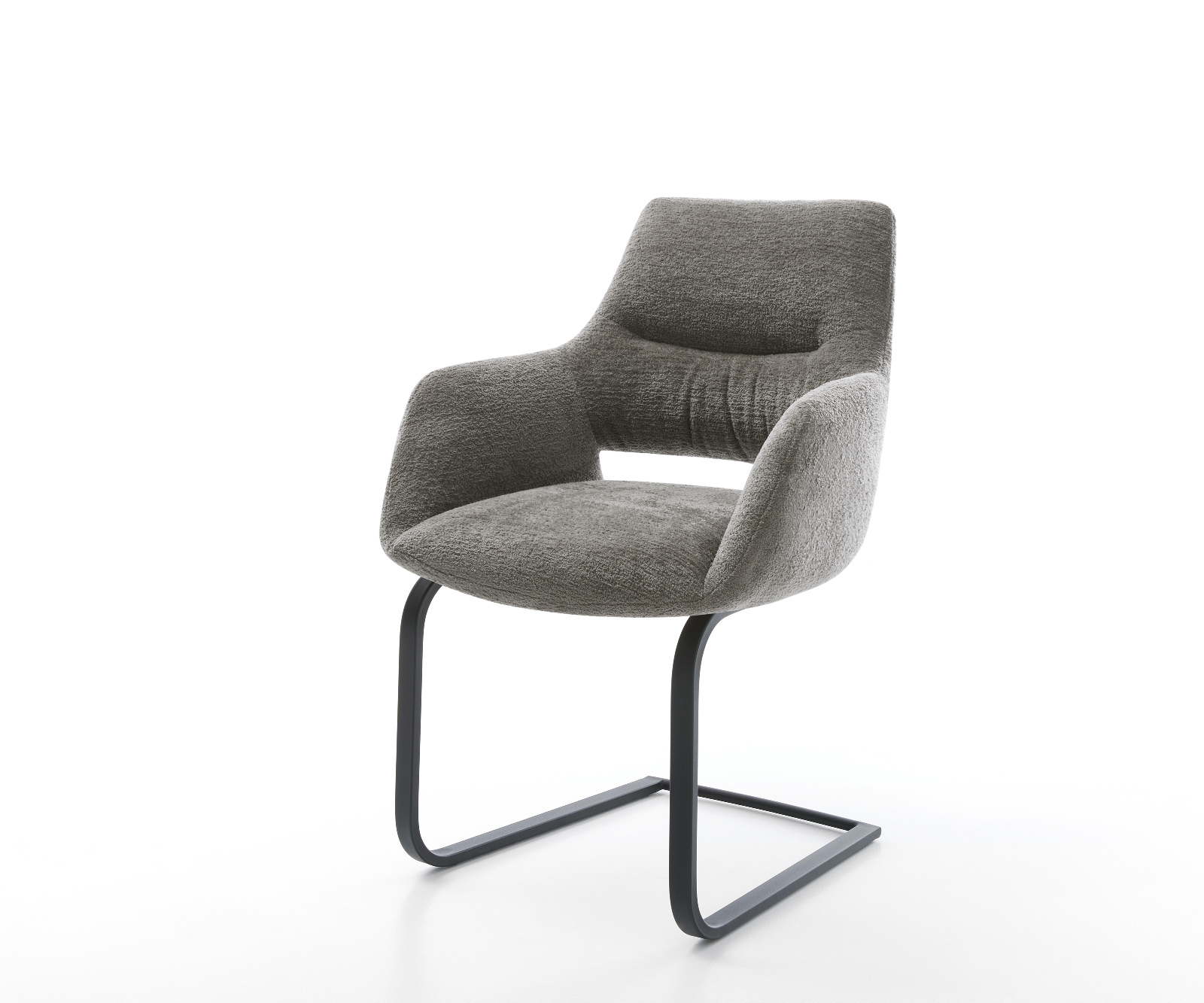 Jedálenská stolička Yago-Flex s opierkami bouclé mäkký tmavobéžová konzolová podstava plochá čierna vrecková pružina