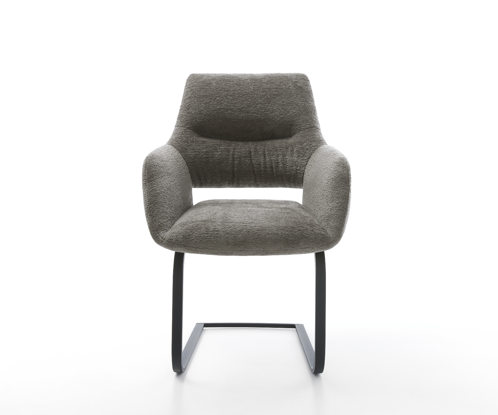 Jedálenská stolička Yago-Flex s opierkami bouclé mäkký tmavobéžová konzolová podstava plochá čierna vrecková pružina - Image 2