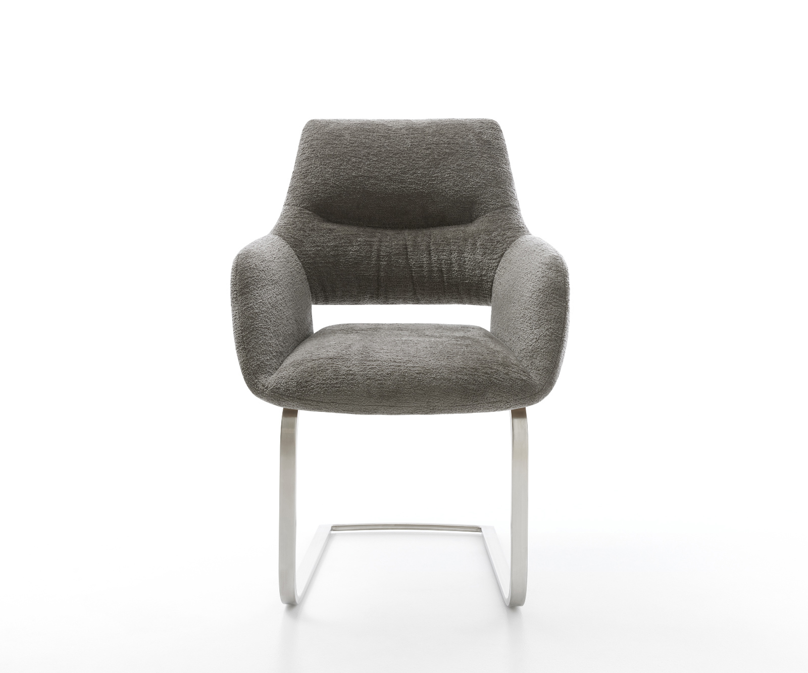 Konzolová jedálenská stolička Yago-Flex s opierkami bouclé mäkký tmavobéžová konzolová jedálenská stolička plochý nerezová oceľ vrecková pružina - Image 2