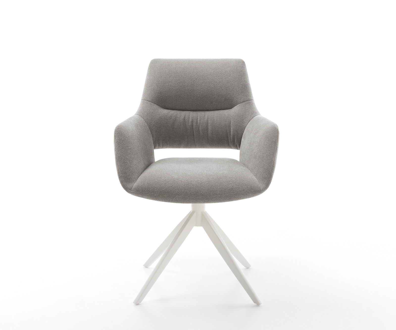 Jedálenská stolička Yago-Flex s opierkami texturovaná látka mäkká sivá krížová podstava široká biela 360° otočný hojdacia funkcia vrecková pružina - Image 2