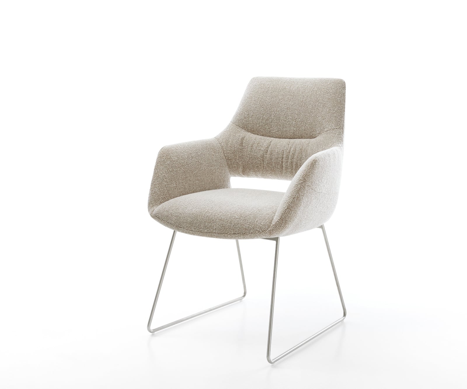 Jedálenská stolička Yago-Flex s opierkami tkanina mäkký béžová tenká podstava nerezová oceľ vrecková pružina