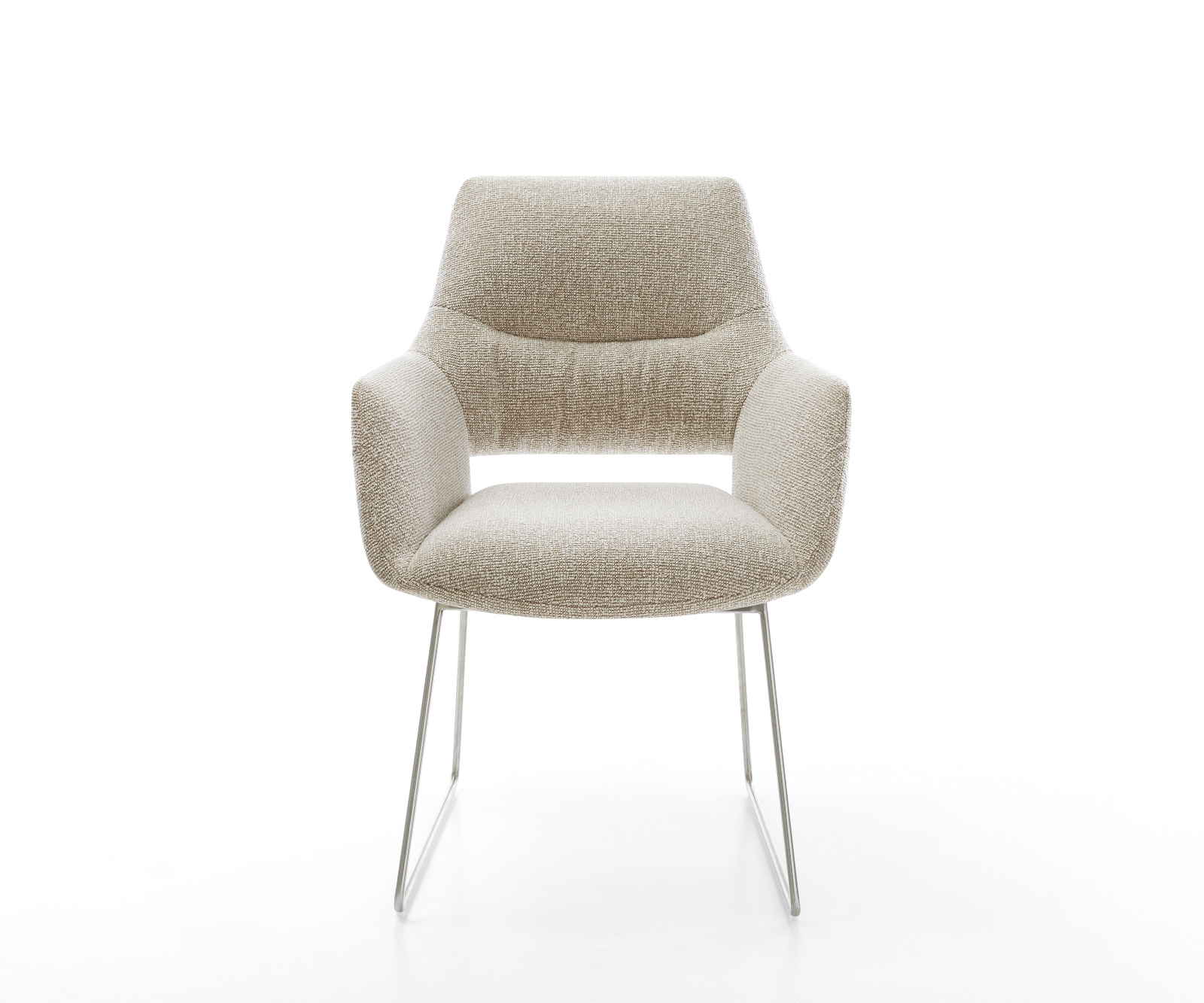 Jedálenská stolička Yago-Flex s opierkami tkanina mäkký béžová tenká podstava nerezová oceľ vrecková pružina - Image 2