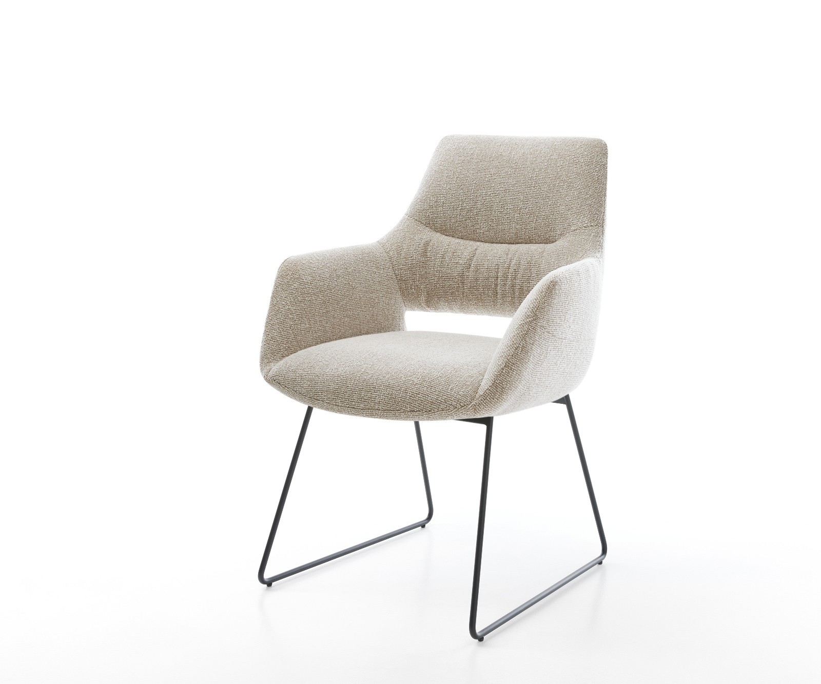 Jedálenská stolička Yago-Flex s opierkami tkanina mäkká béžová tenká podstava čierna vrecková pružina