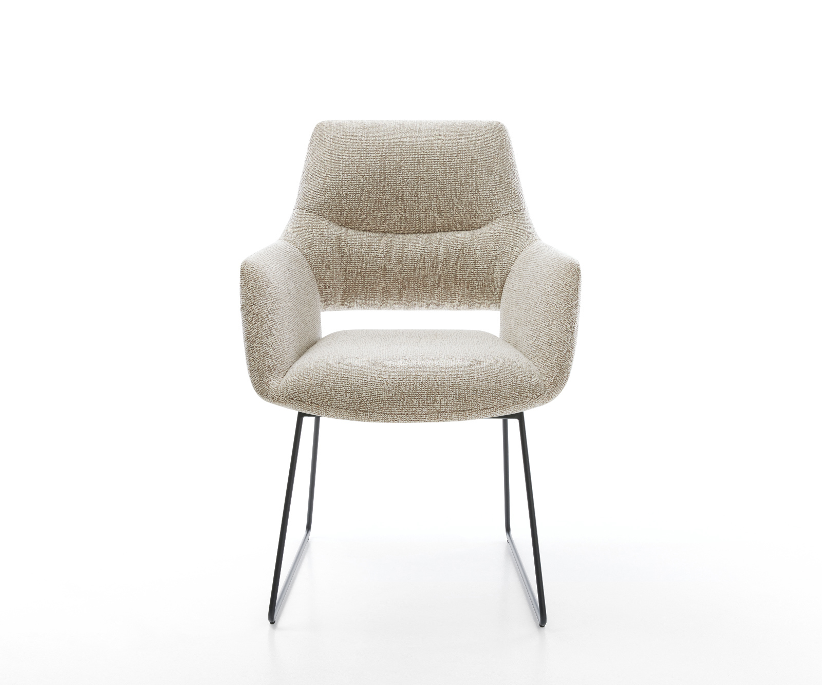 Jedálenská stolička Yago-Flex s opierkami tkanina mäkká béžová tenká podstava čierna vrecková pružina - Image 2