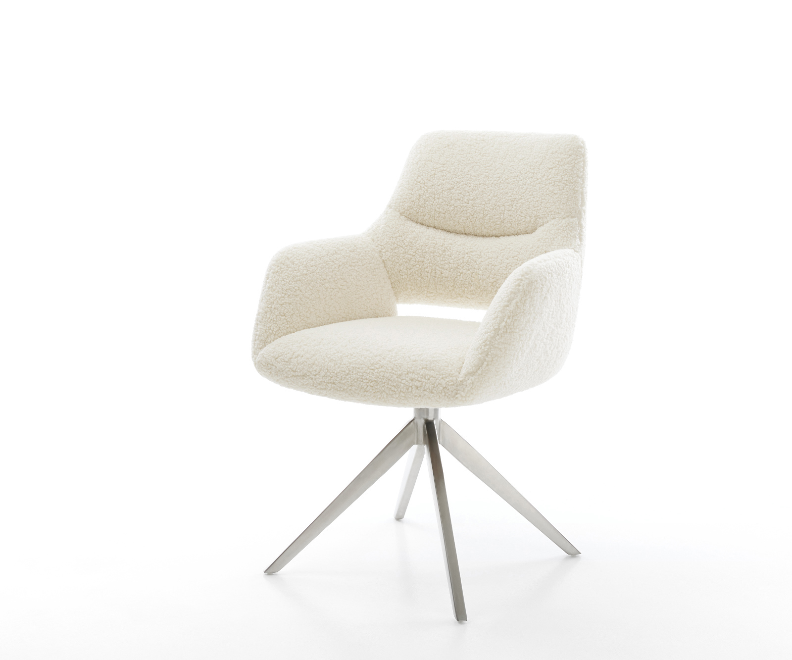 Jedálenská stolička Yago-Flex s opierkami teddy látka béžová krížová podstava široká nerezová oceľ 360° otočný hojdacia funkcia vrecková pružina