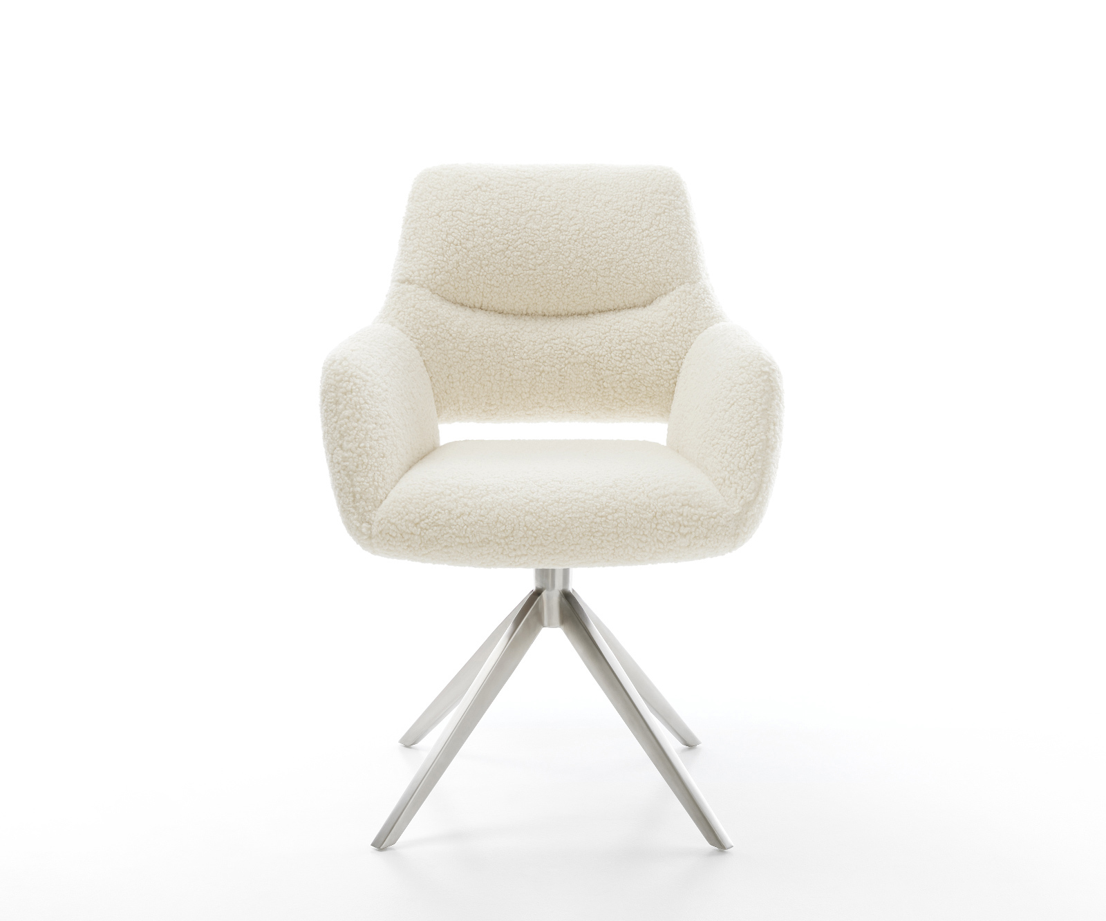 Jedálenská stolička Yago-Flex s opierkami teddy látka béžová krížová podstava široká nerezová oceľ 360° otočný hojdacia funkcia vrecková pružina - Image 2