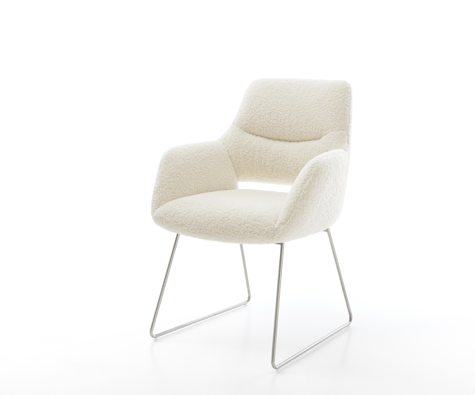 Jedálenská stolička Yago-Flex s opierkami teddy látka béžová tenká podstava nerezová oceľ vrecková pružina