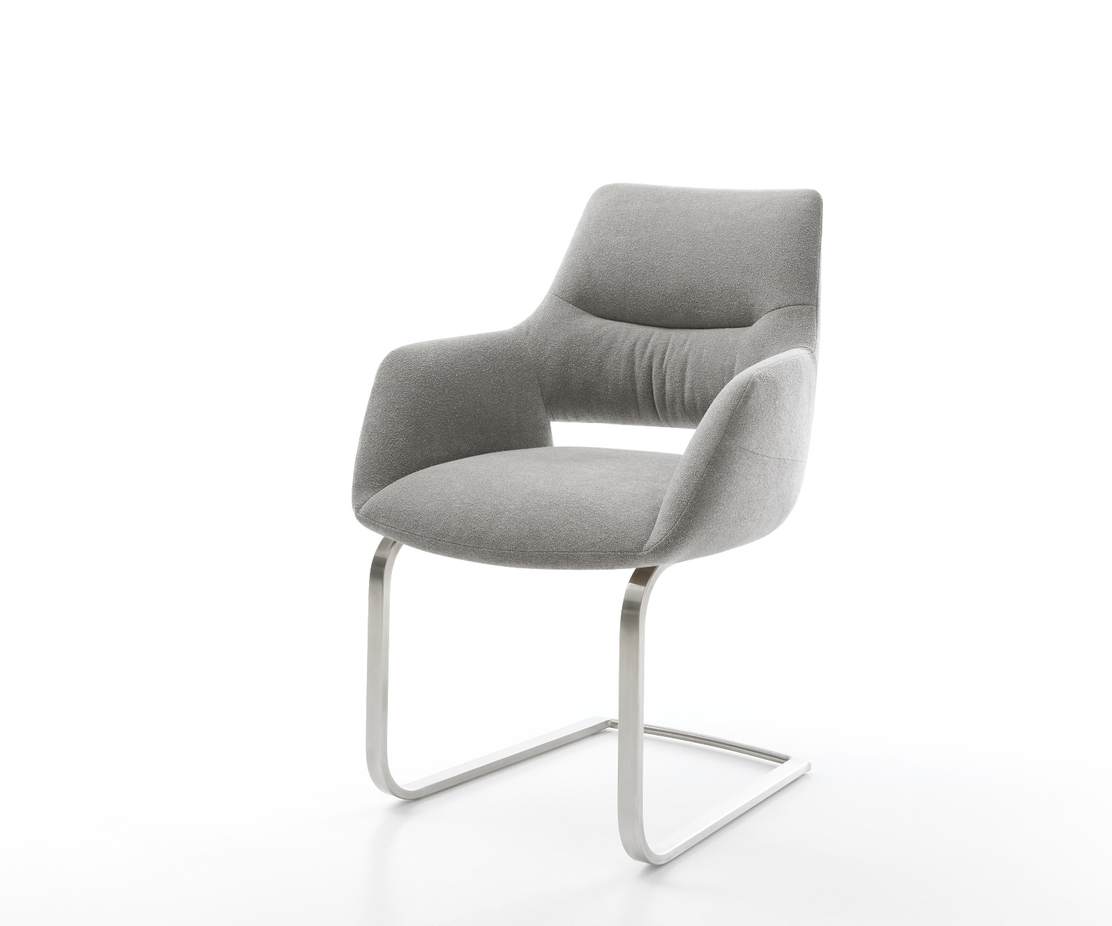 Konzolová jedálenská stolička Yago-Flex s opierkami texturovaná látka mäkká sivá konzolová jedálenská stolička plochá nerezová oceľ vrecková pružina