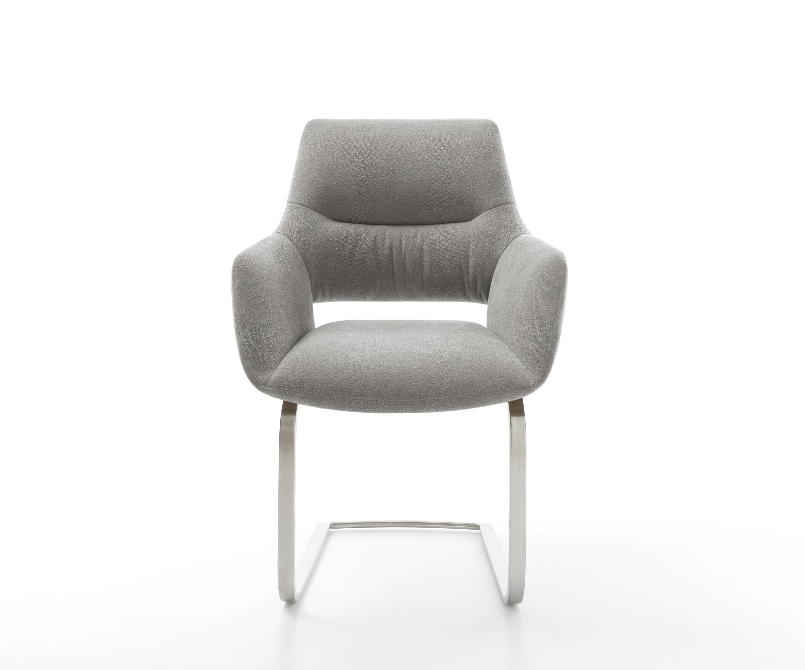 Konzolová jedálenská stolička Yago-Flex s opierkami texturovaná látka mäkká sivá konzolová jedálenská stolička plochá nerezová oceľ vrecková pružina - Image 2