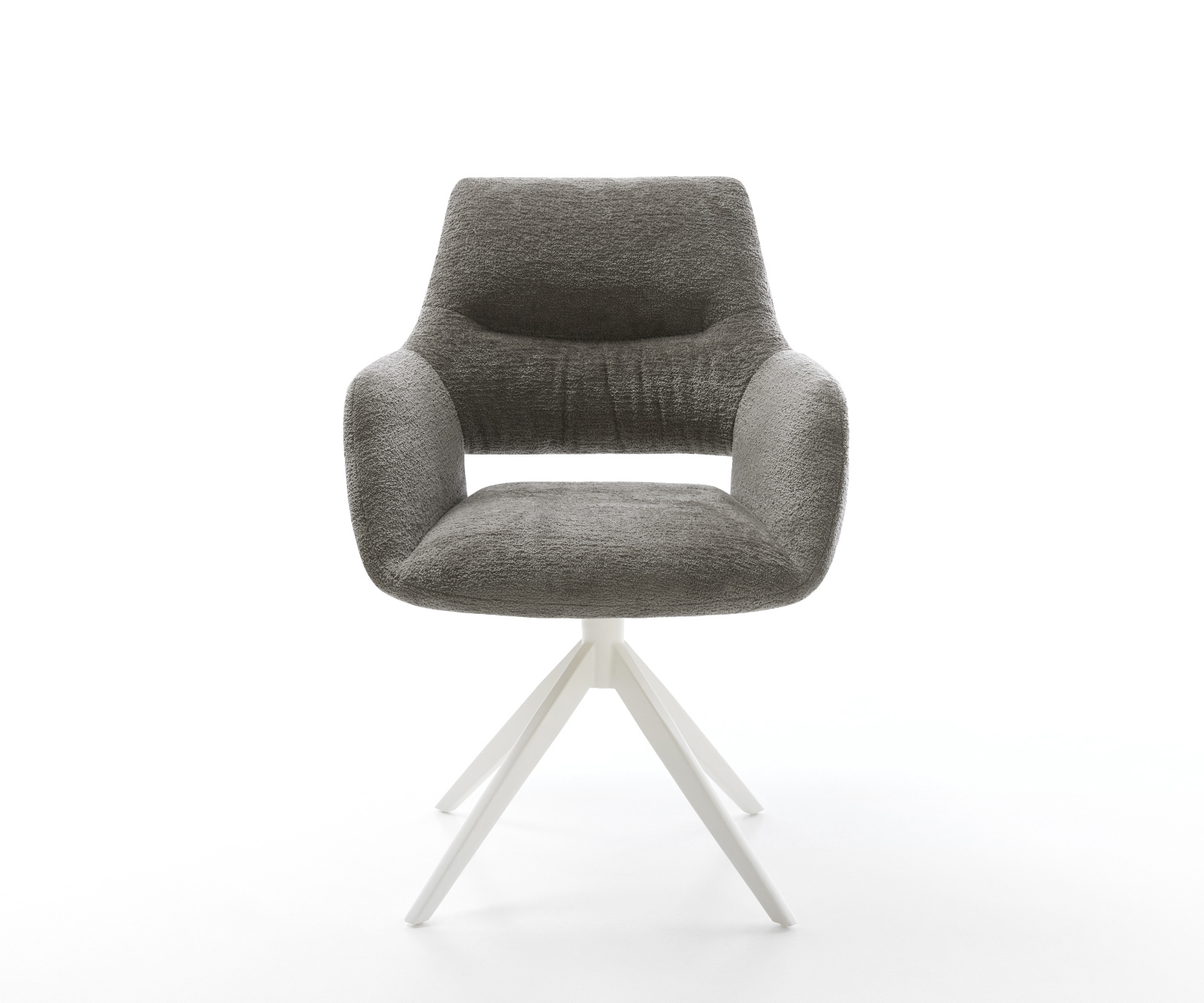 Jedálenská stolička Yago-Flex s opierkami bouclé mäkký tmavobéžová krížová podstava široká biela 360° otočná hojdacia funkcia vrecková pružina - Image 2