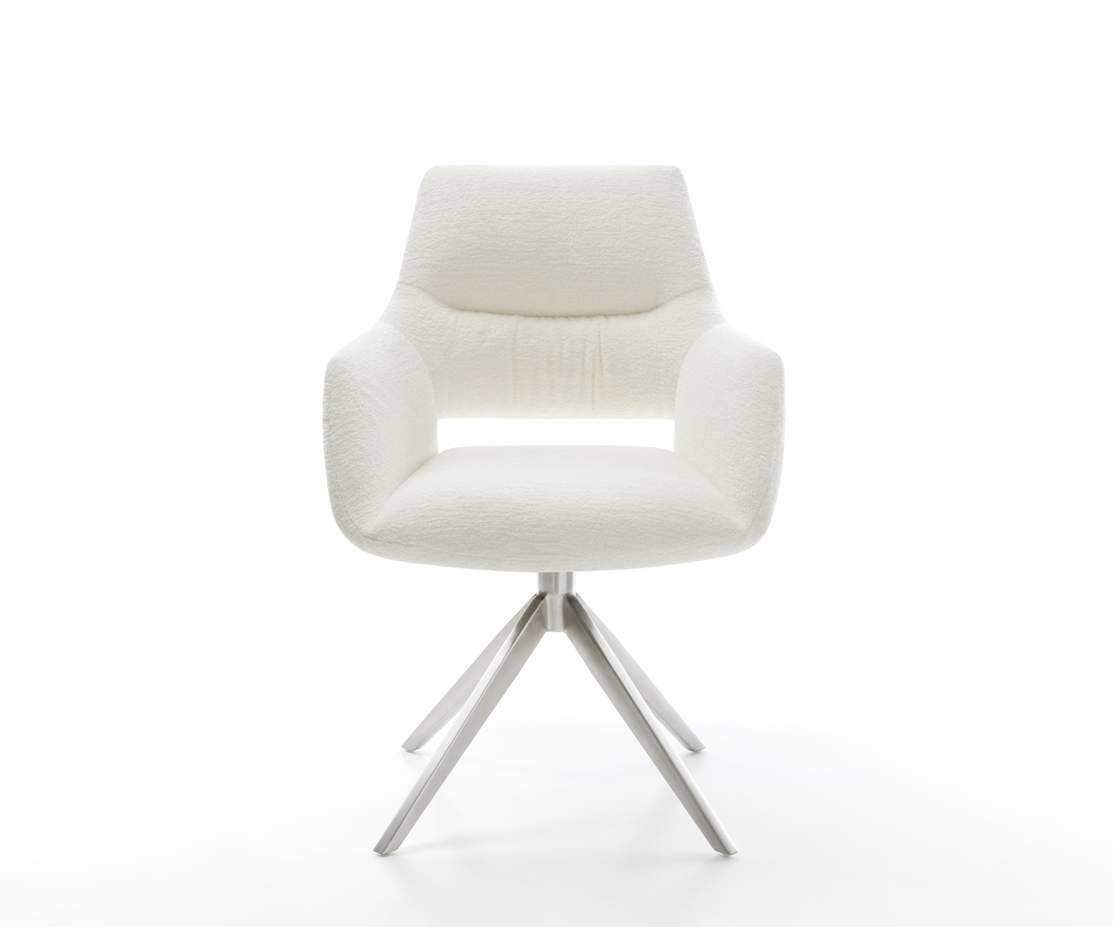 Jedálenská stolička Yago-Flex s opierkami bouclé mäkký béžová krížová podstava široká nerezová oceľ 360° otočný hojdacia funkcia vrecková pružina - Image 2